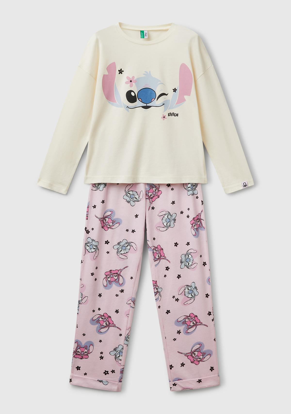 Kız Çocuk Pembe Baskılı Üst ve Desenli Beli Lastikli Alt Pijama Takımı