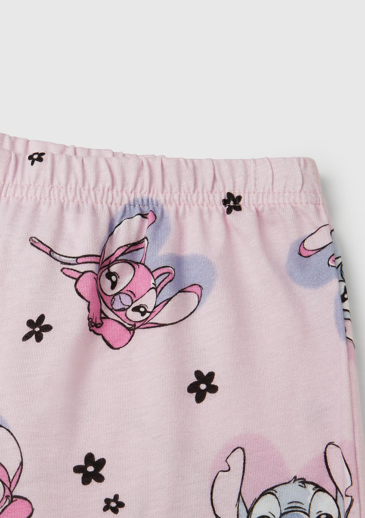 Kız Çocuk Pembe Baskılı Üst ve Desenli Beli Lastikli Alt Pijama Takımı