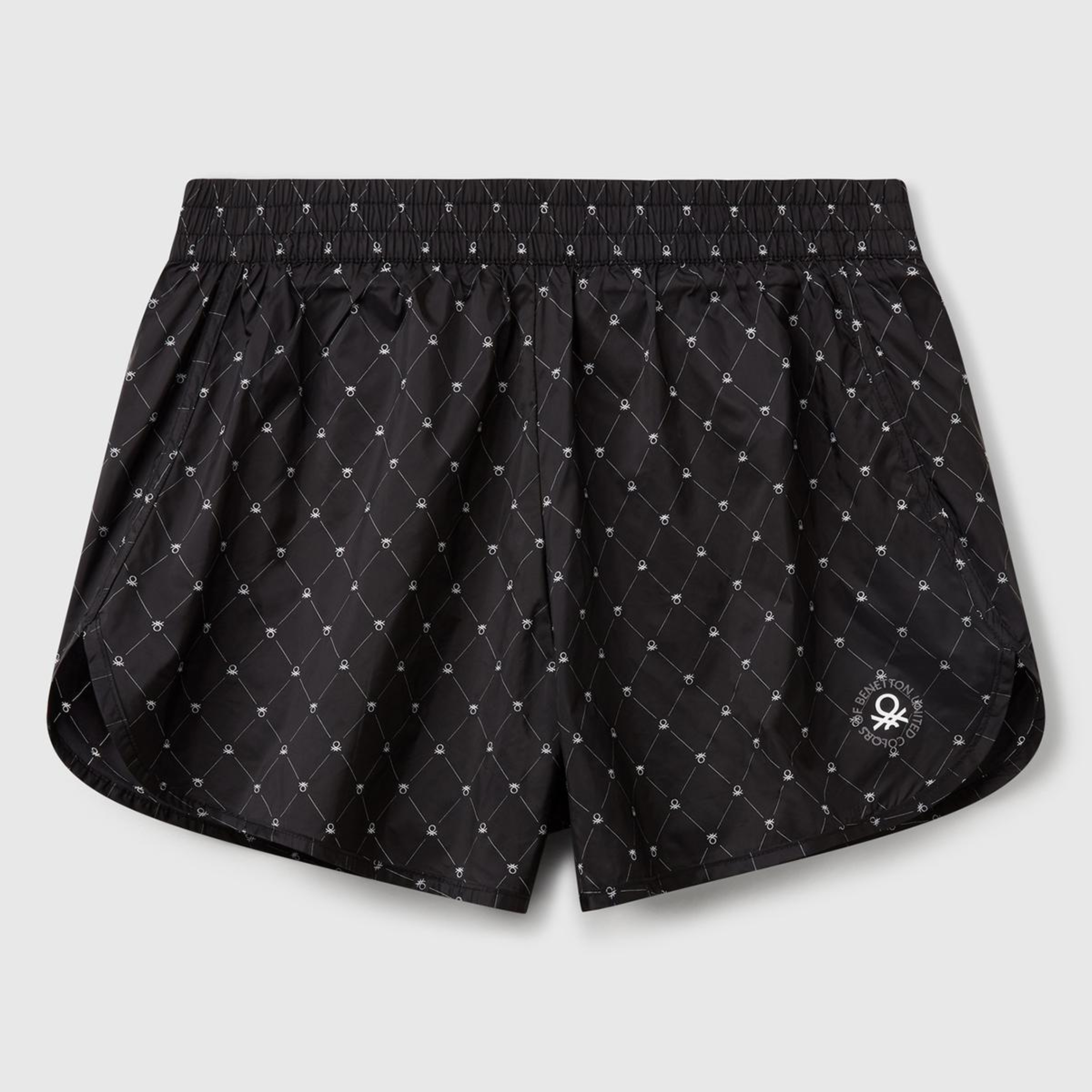 Kadın Siyah Desenli Beli Lastikli Wide Leg Şort