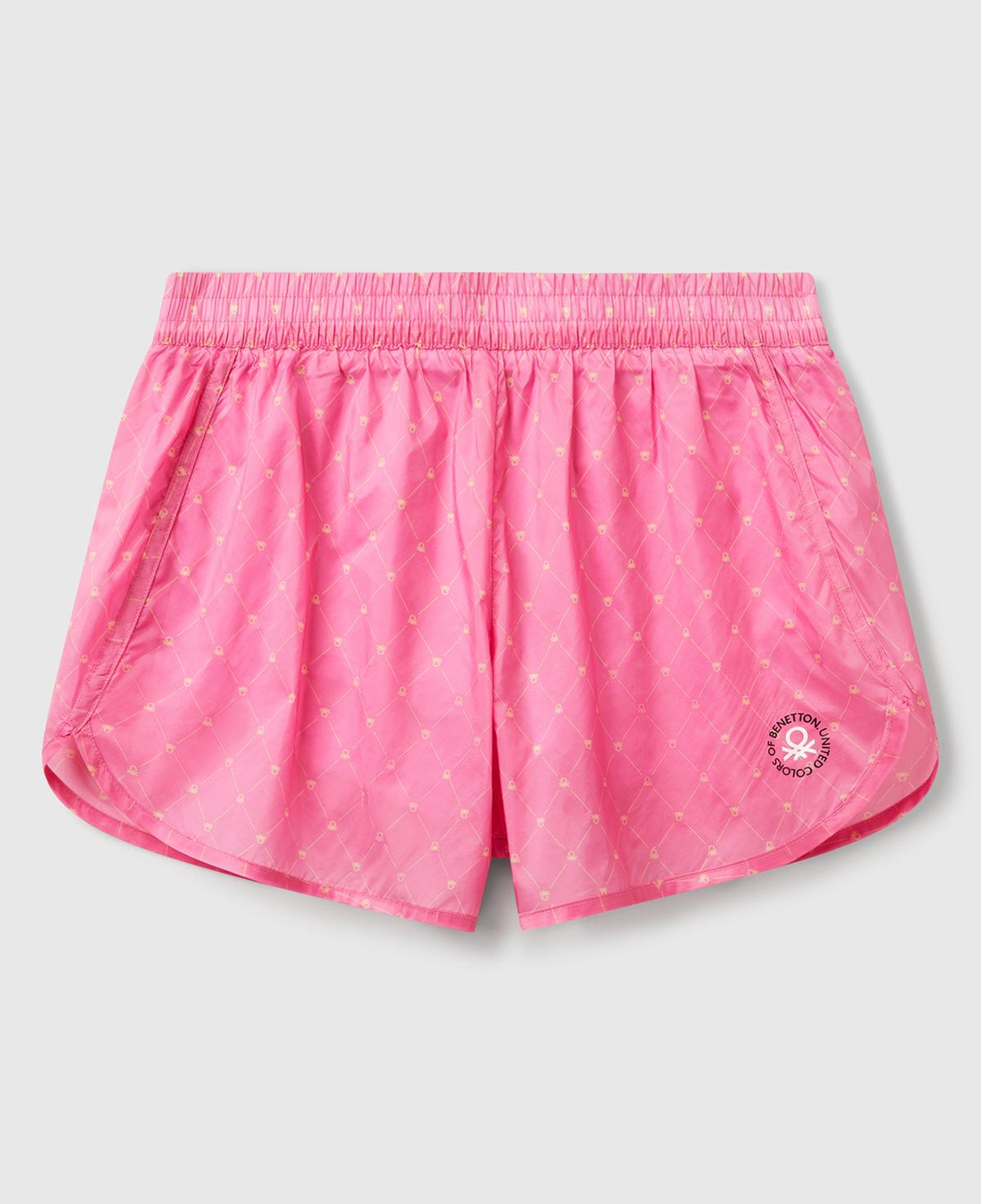 Kadın Pembe Desenli Beli Lastikli Wide Leg Şort