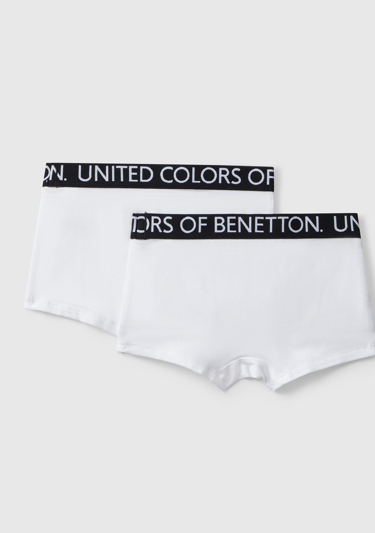 Erkek Çocuk Beyaz Beli Logo Baskılı 2'li Boxer Seti