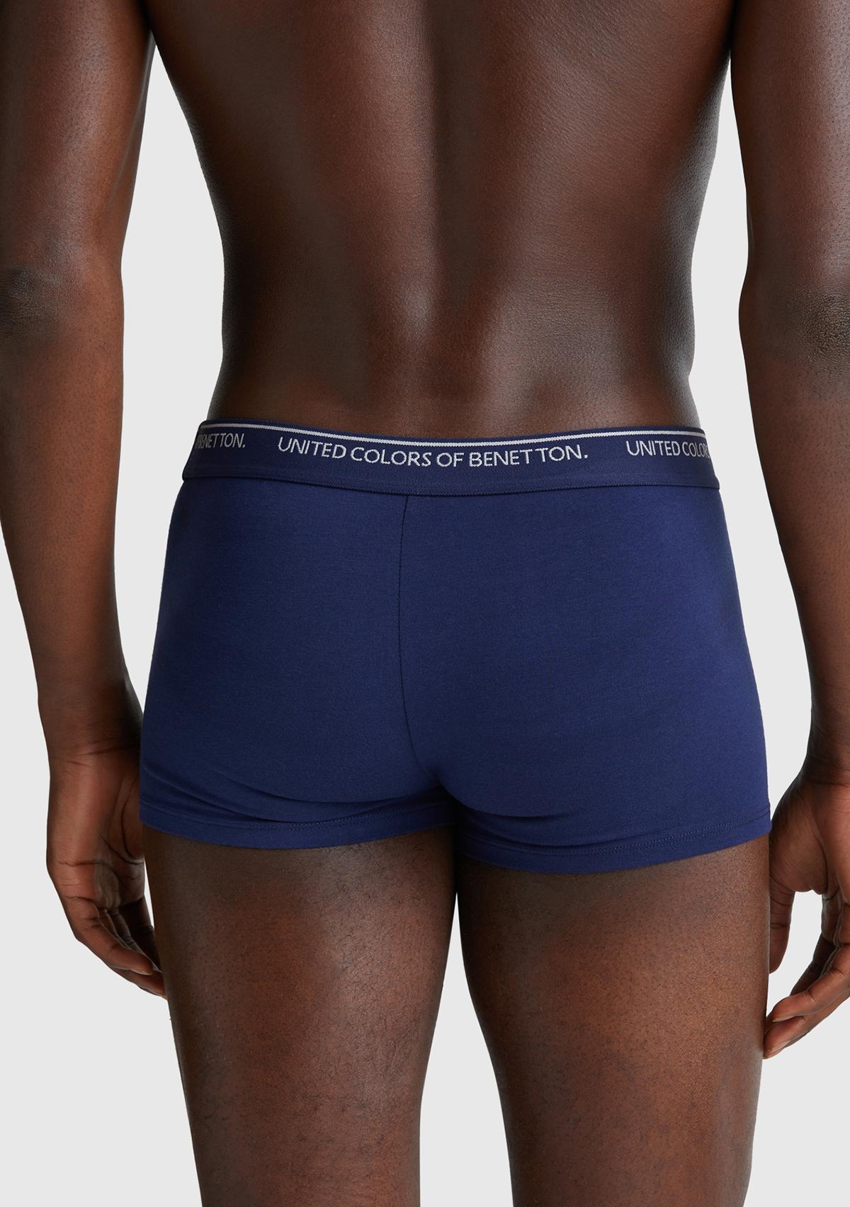 Erkek Lacivert Pamuk Karışımlı Beli Logo Baskılı Tek Renk Boxer