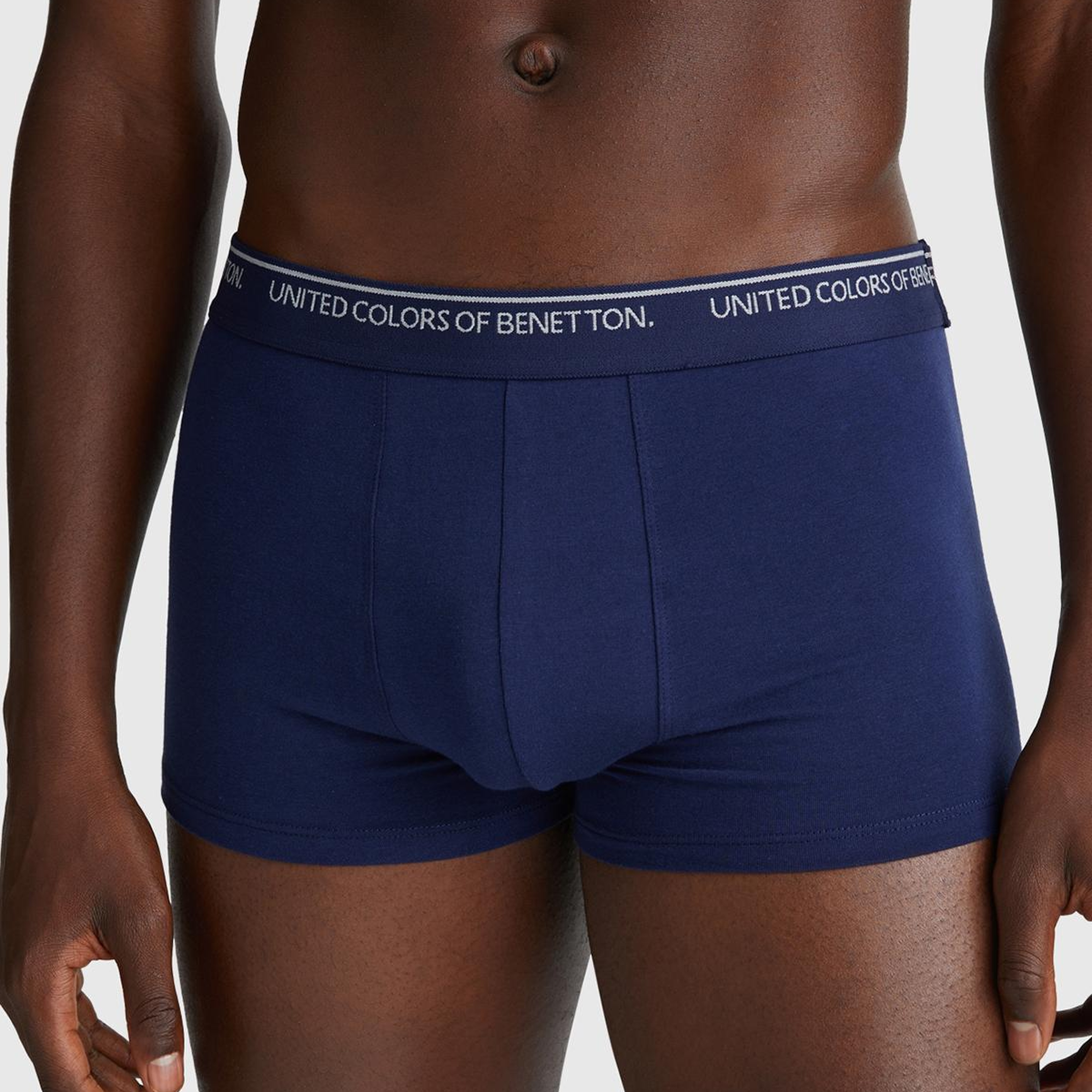 Erkek Lacivert Pamuk Karışımlı Beli Logo Baskılı Tek Renk Boxer
