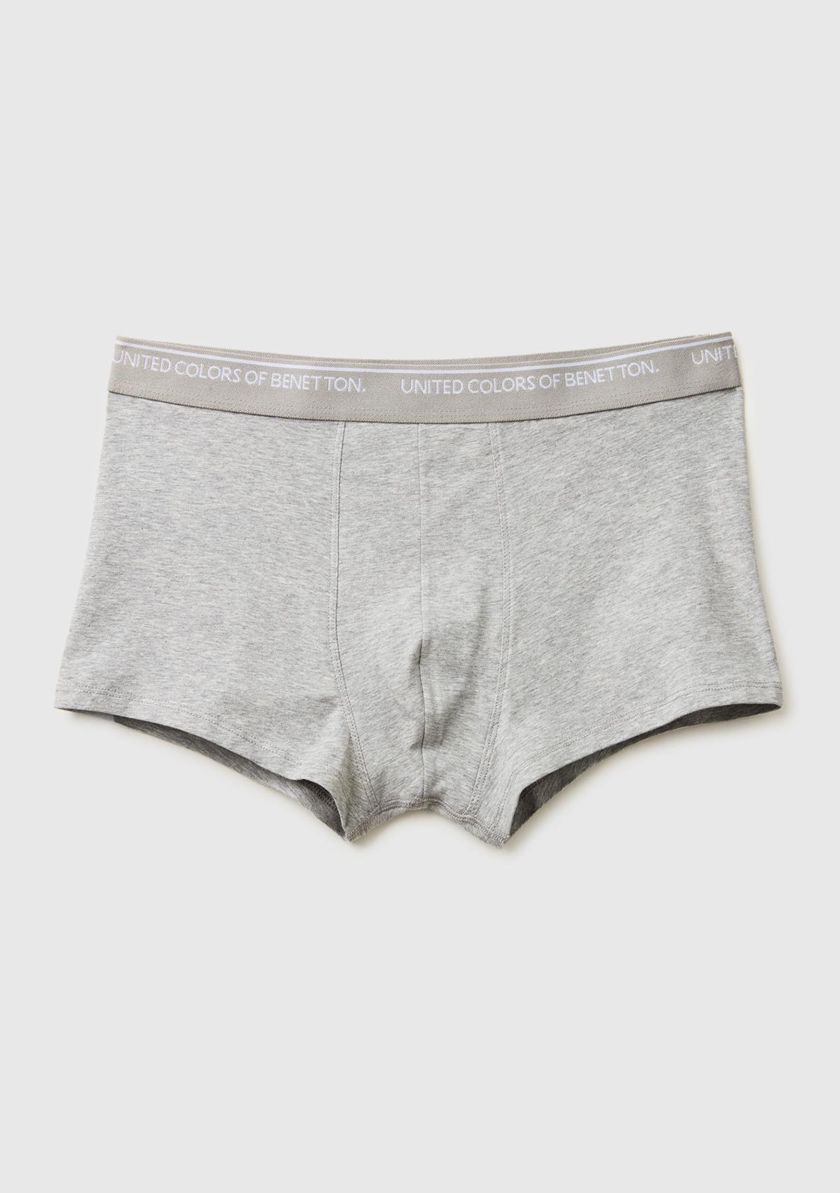 Erkek Gri Melanj Pamuk Karışımlı Beli Logo Baskılı Tek Renk Boxer