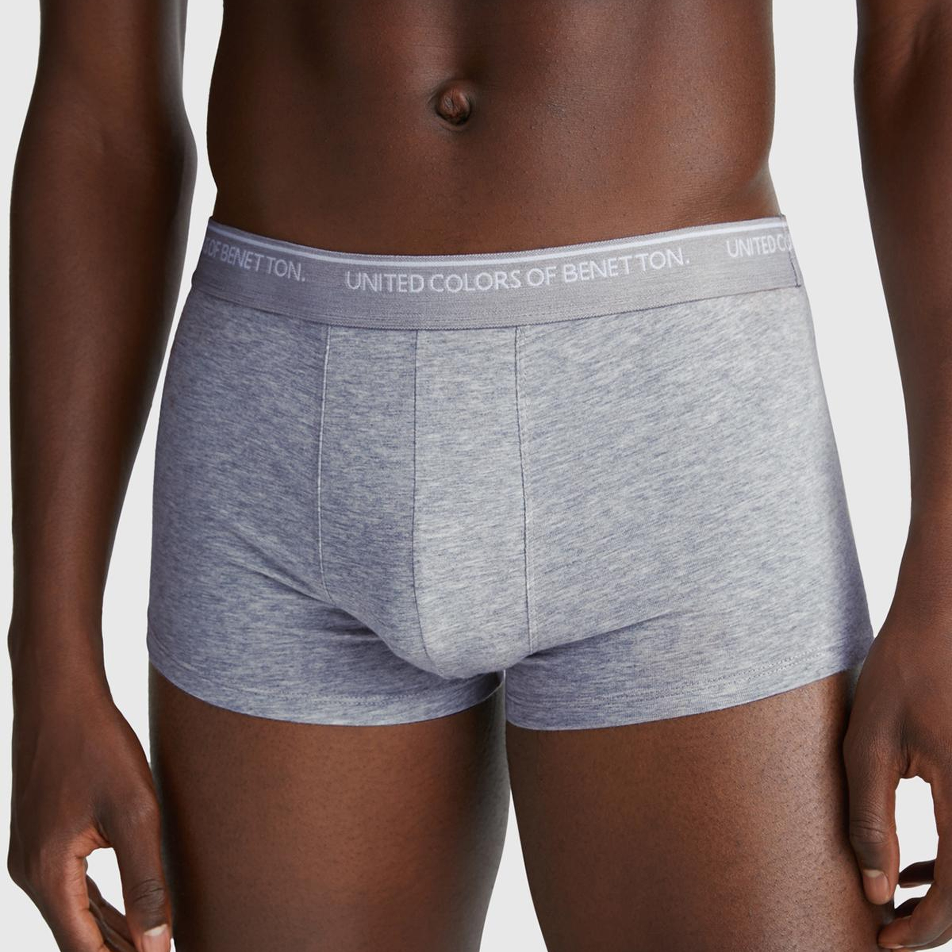 Erkek Gri Melanj Pamuk Karışımlı Beli Logo Baskılı Tek Renk Boxer
