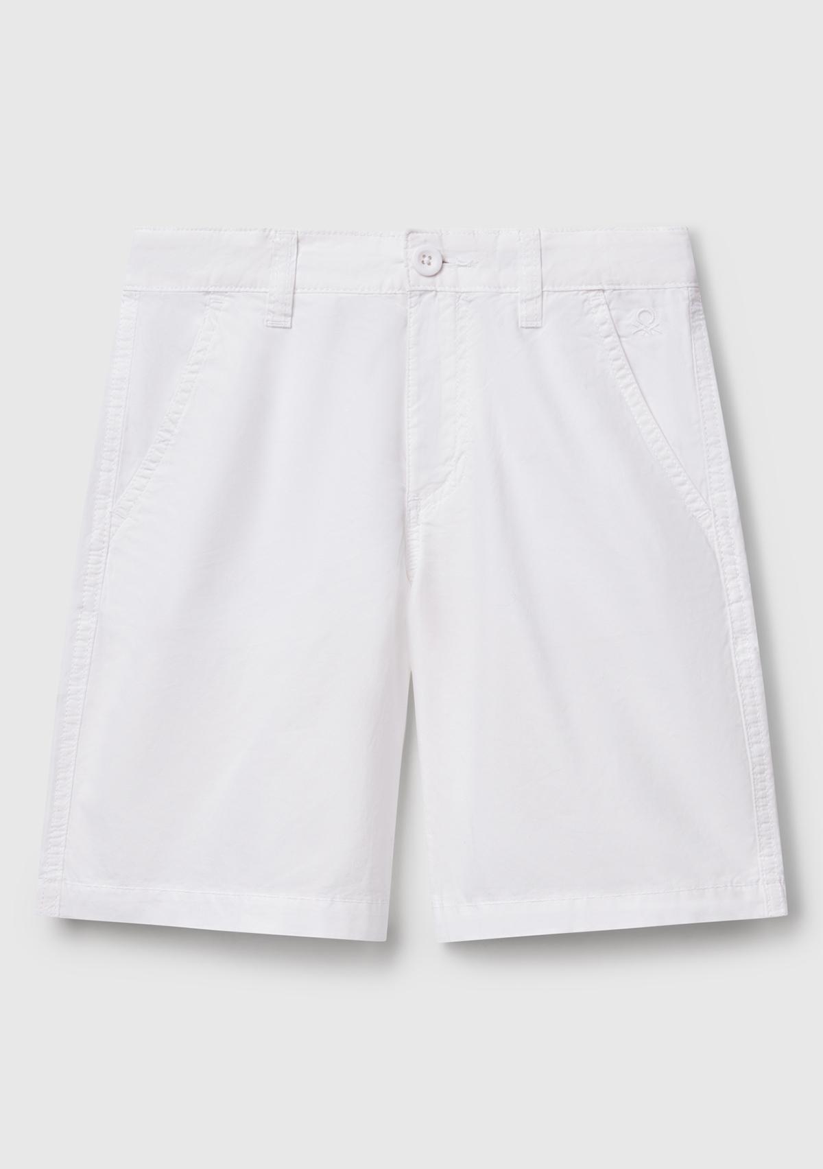 Erkek Çocuk Beyaz Cepli Regular Fit Denim Bermuda Şort