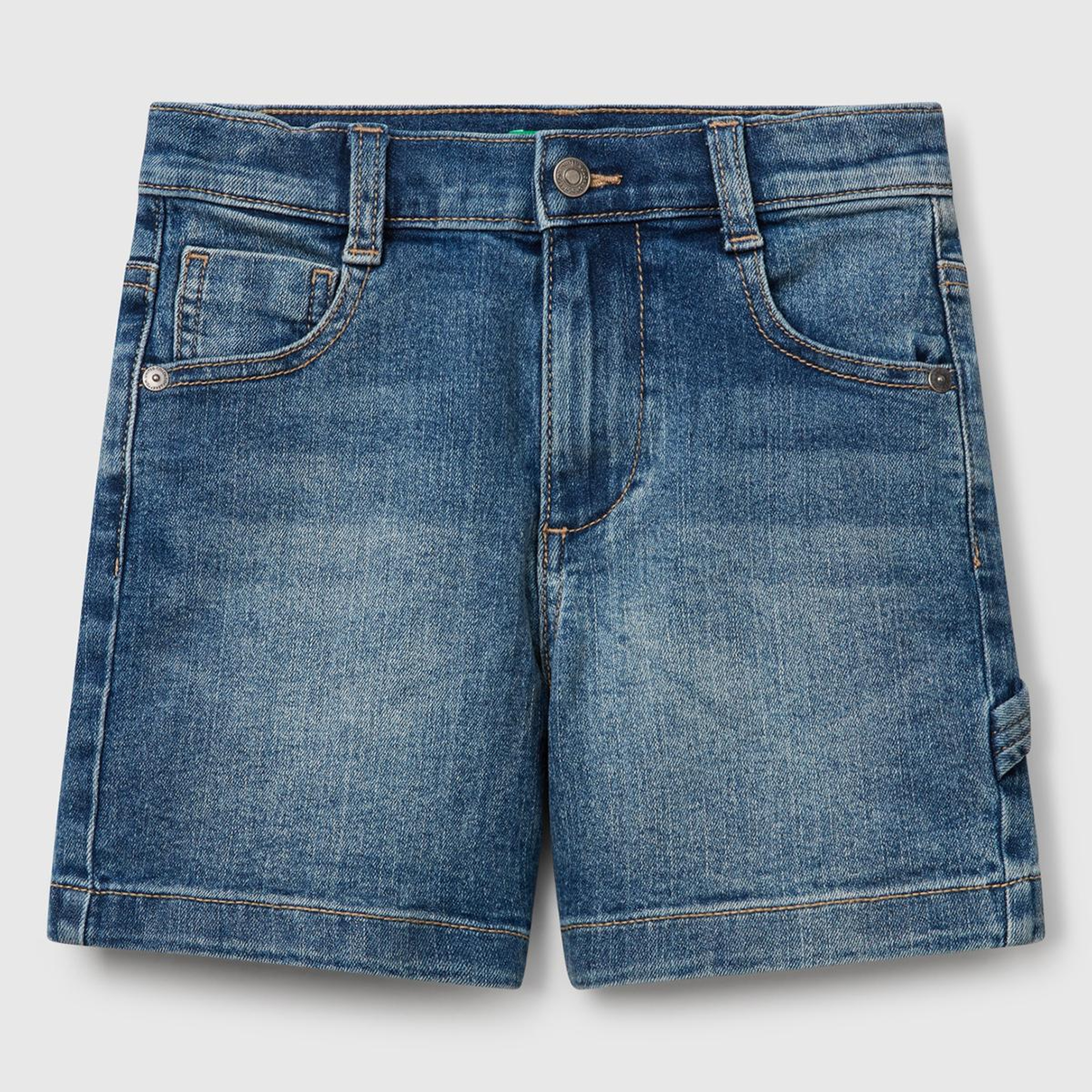 Erkek Çocuk Koyu Denim Yanı Detaylı Cepli Denim Streç Bermuda Şort