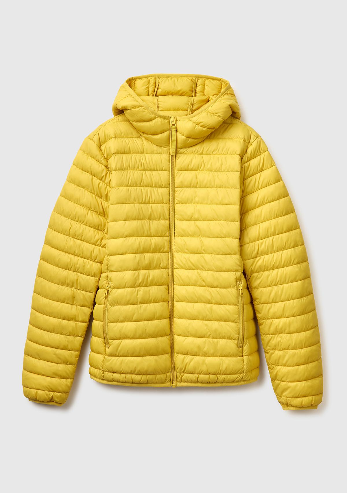 Erkek Sarı Polyester Dolgulu Regular Fit Kapüşonlu Puffer Mont