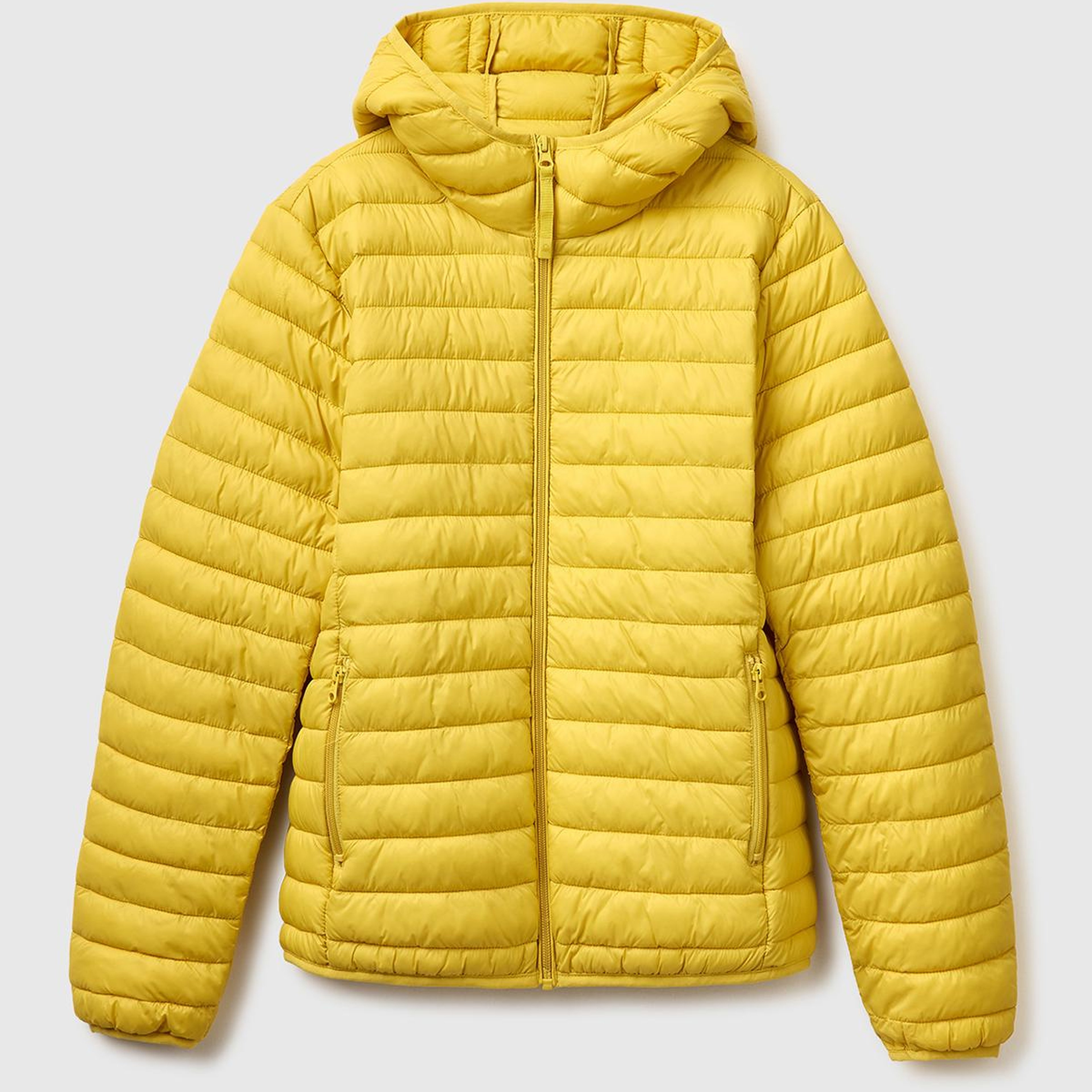 Erkek Sarı Polyester Dolgulu Regular Fit Kapüşonlu Puffer Mont