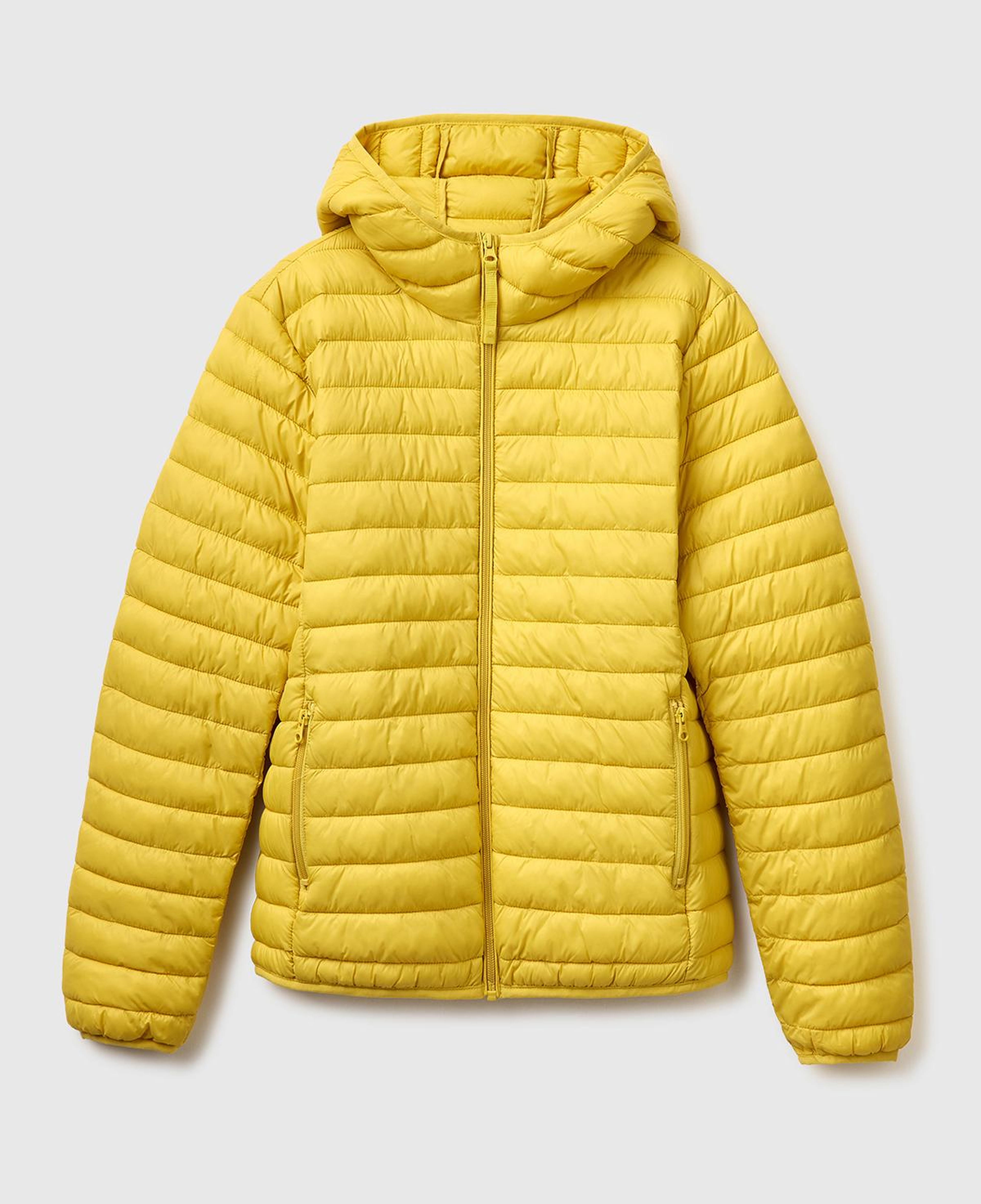 Erkek Sarı Polyester Dolgulu Regular Fit Kapüşonlu Puffer Mont