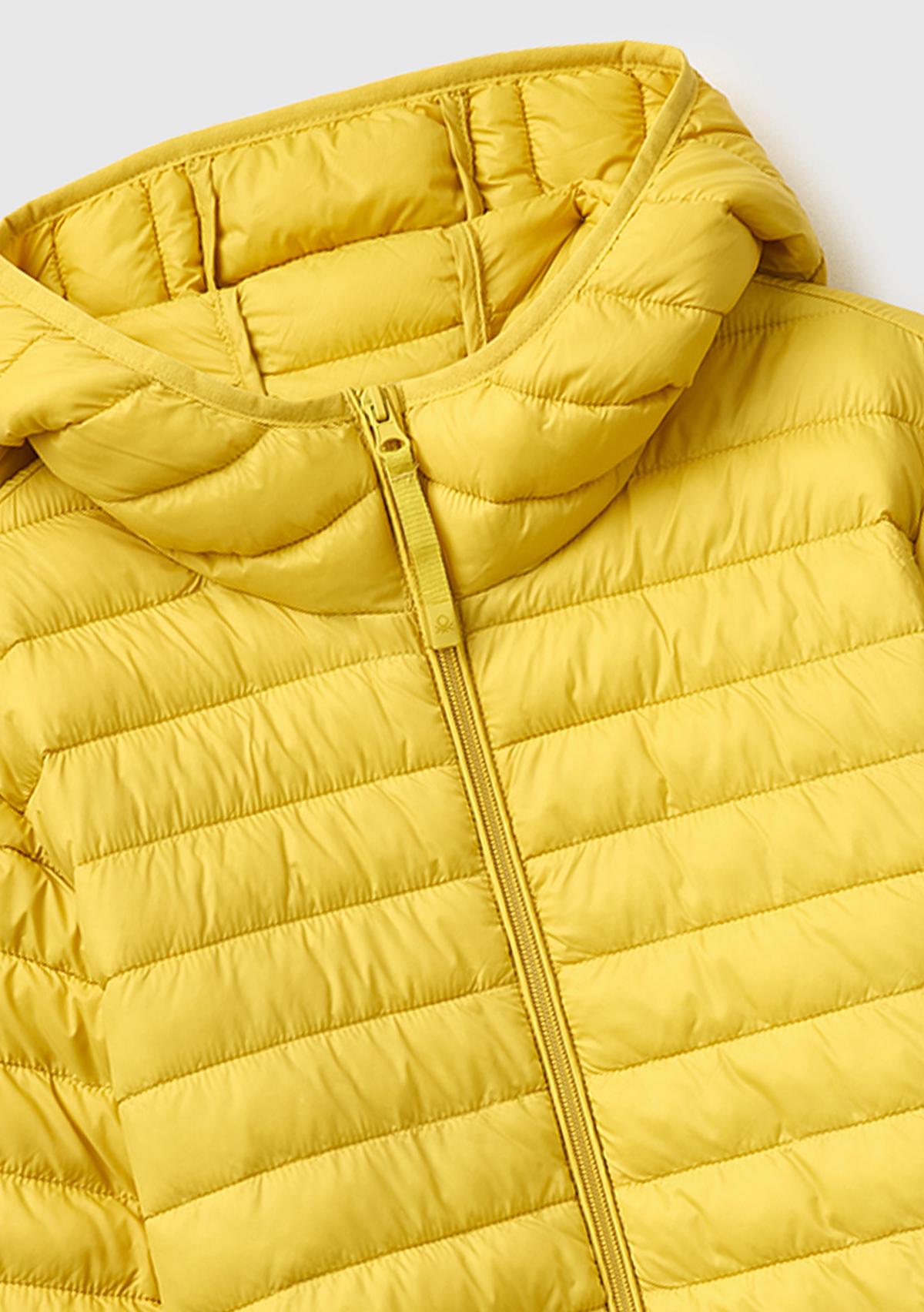 Erkek Sarı Polyester Dolgulu Regular Fit Kapüşonlu Puffer Mont