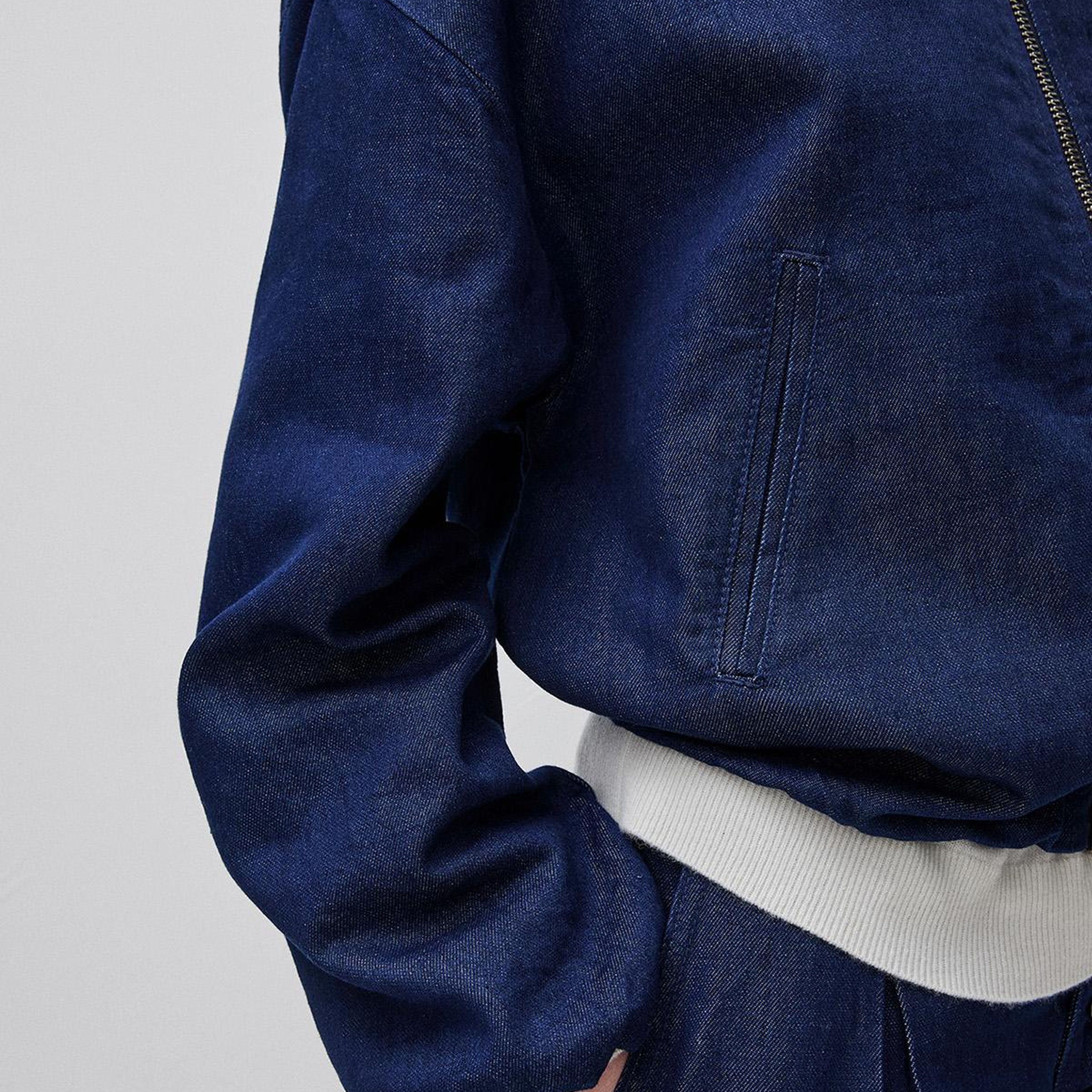Kadın Lacivert Pamuk Karışımlı Büzgülü Oversize Denim Bomber Ceket