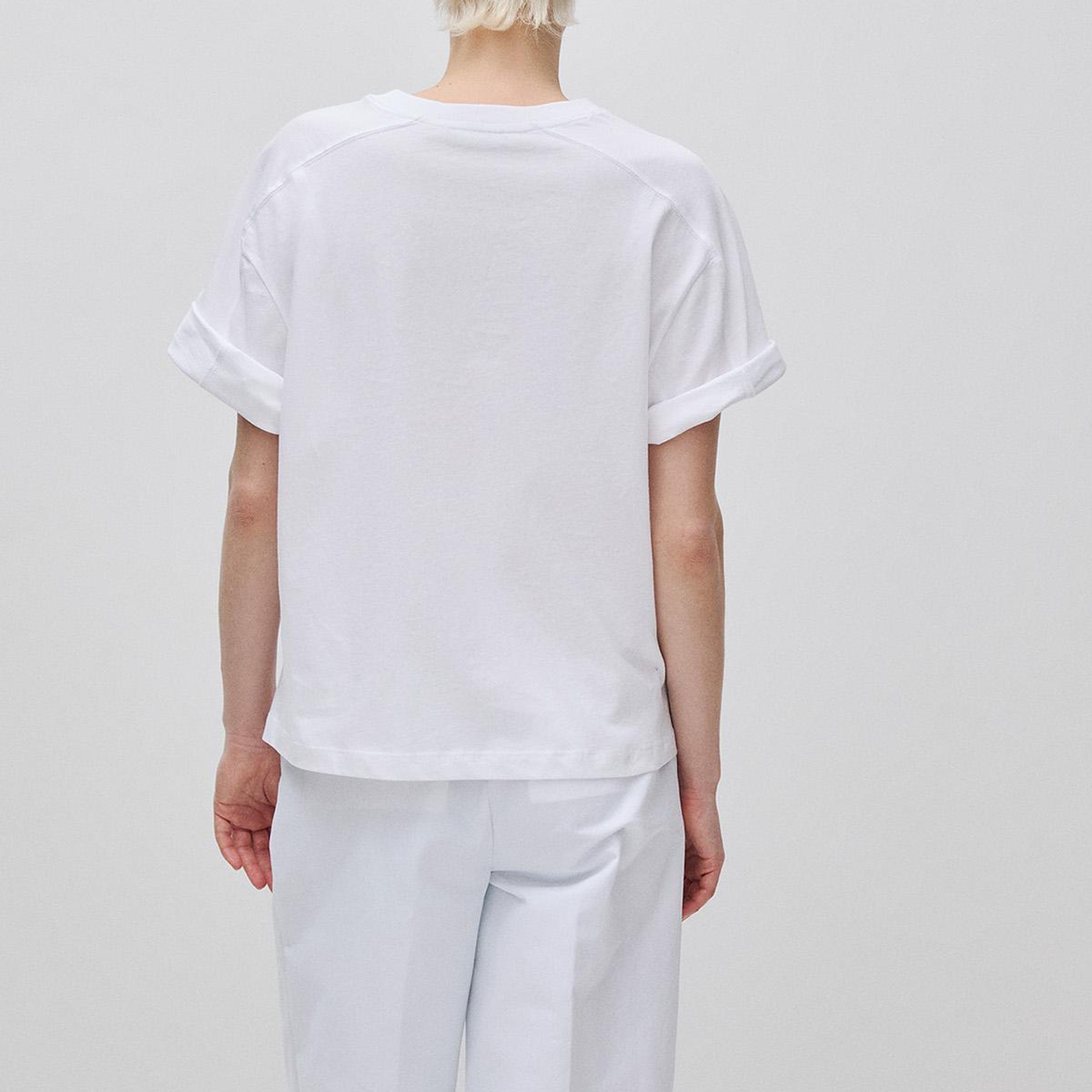 Kadın Beyaz %100 Pamuk Su Bazlı Baskılı Oversize Bisiklet Yaka T-Shirt