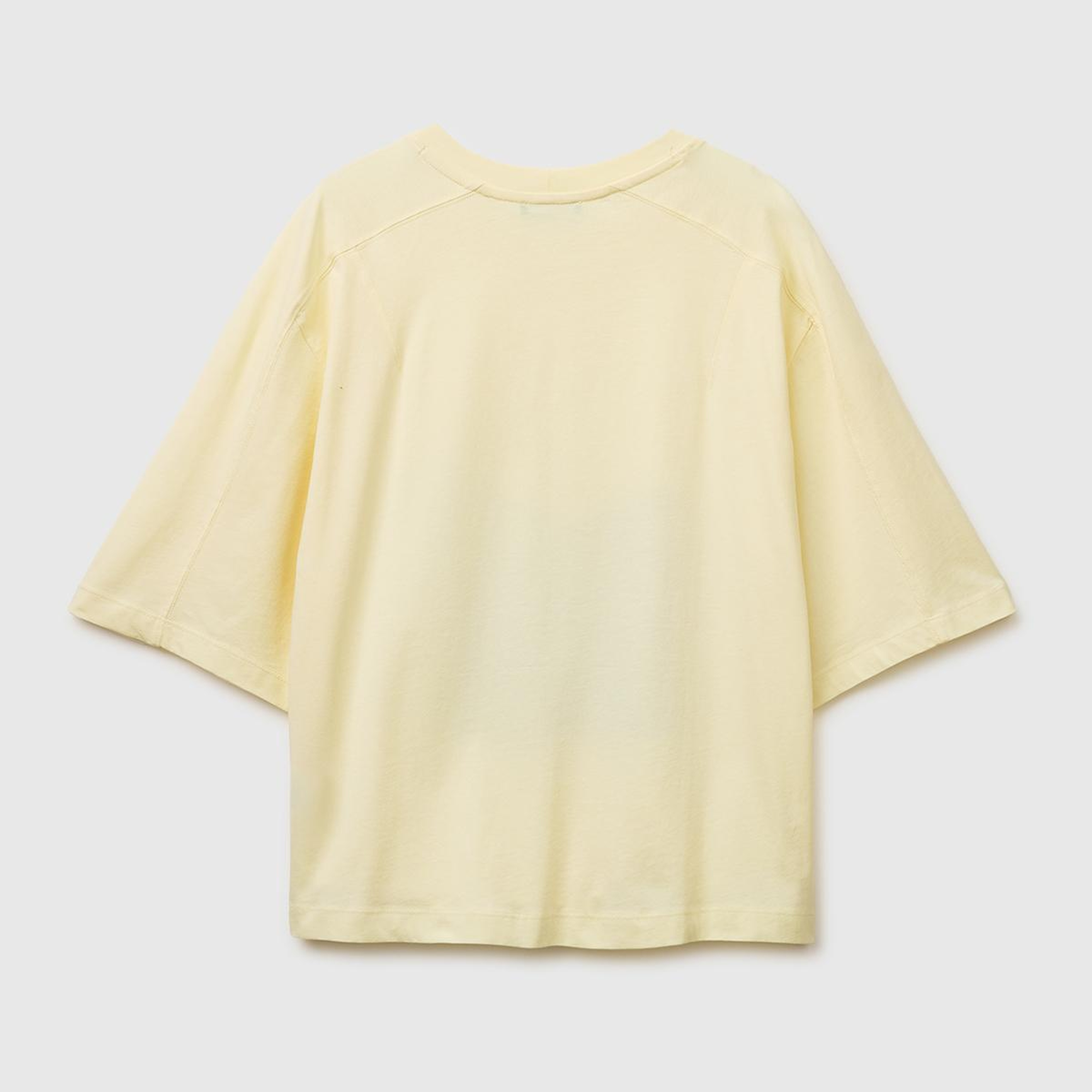 Kadın Açık Sarı %100 Pamuk Su Bazlı Baskılı Oversize Bisiklet Yaka T-Shirt