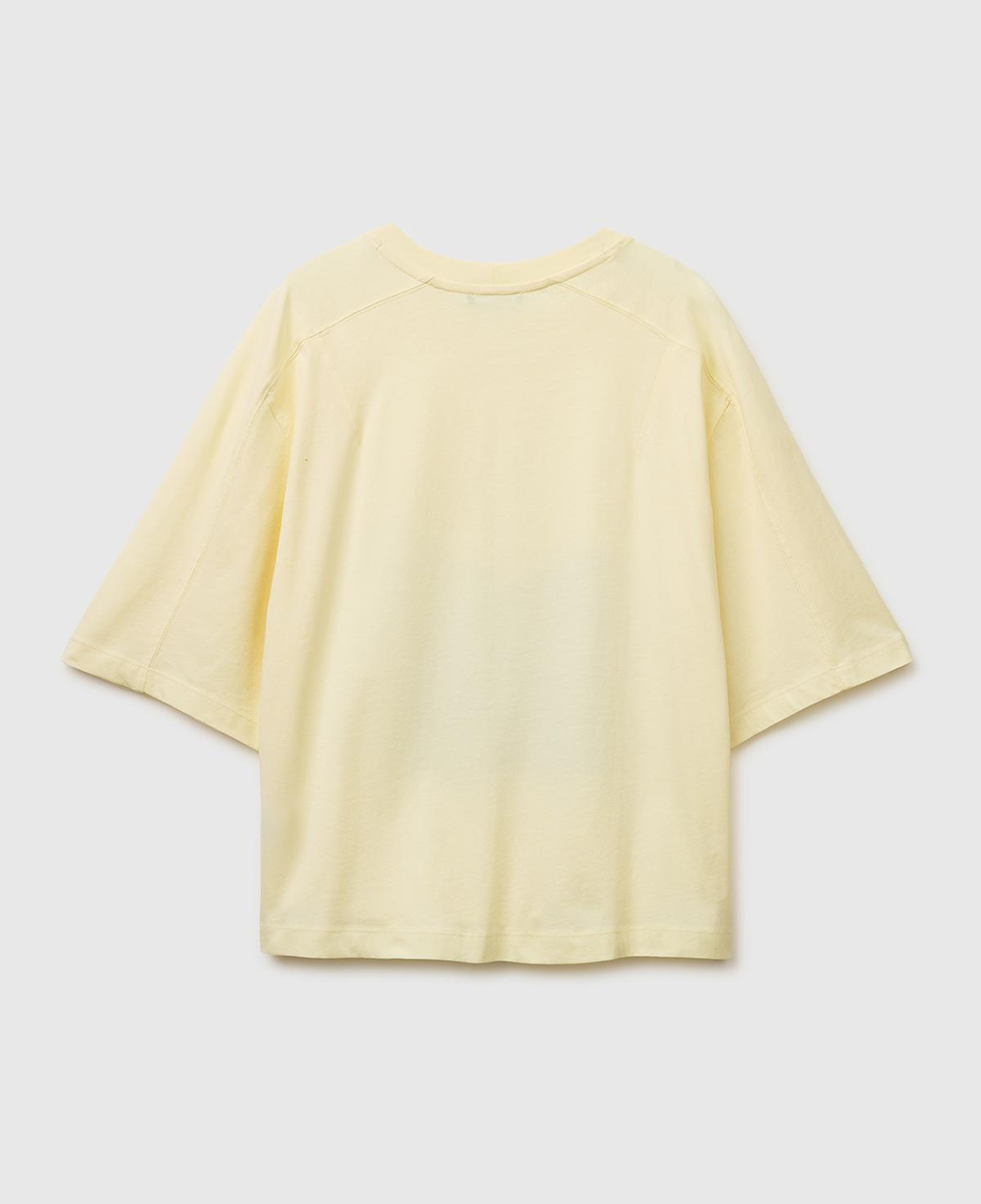Kadın Açık Sarı %100 Pamuk Su Bazlı Baskılı Oversize Bisiklet Yaka T-Shirt