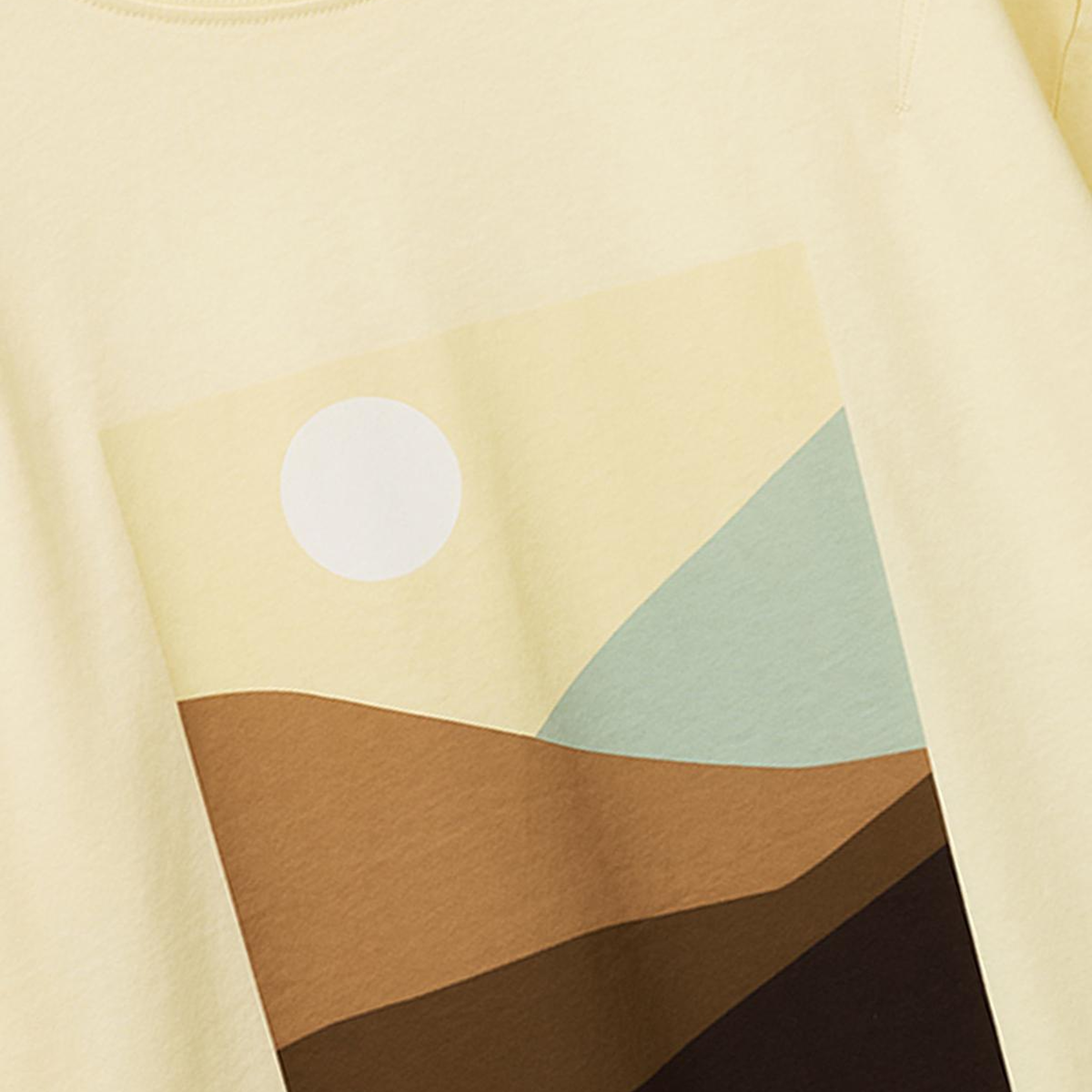 Kadın Açık Sarı %100 Pamuk Su Bazlı Baskılı Oversize Bisiklet Yaka T-Shirt