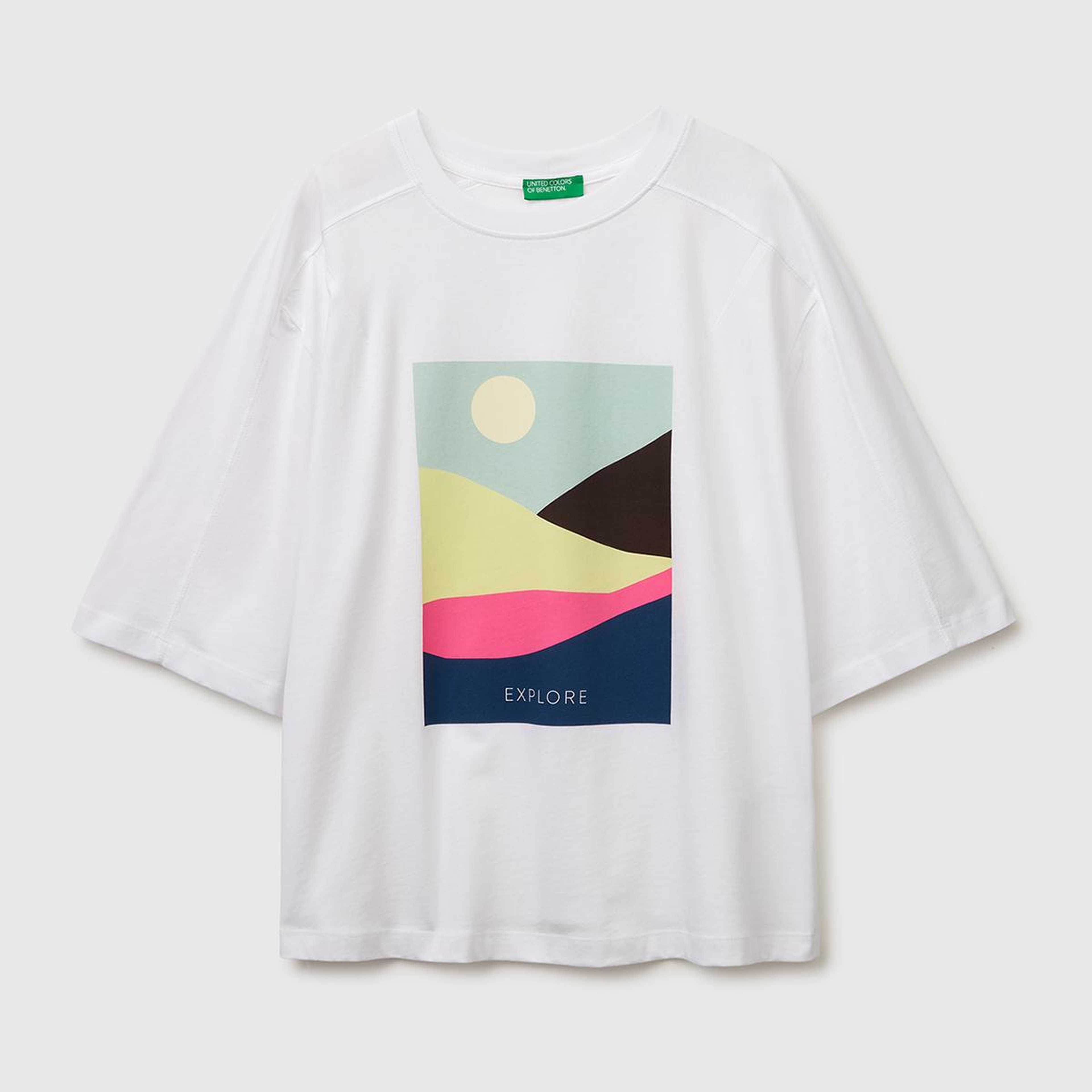 Kadın Beyaz Mix %100 Pamuk Su Bazlı Baskılı Oversize Bisiklet Yaka T-Shirt