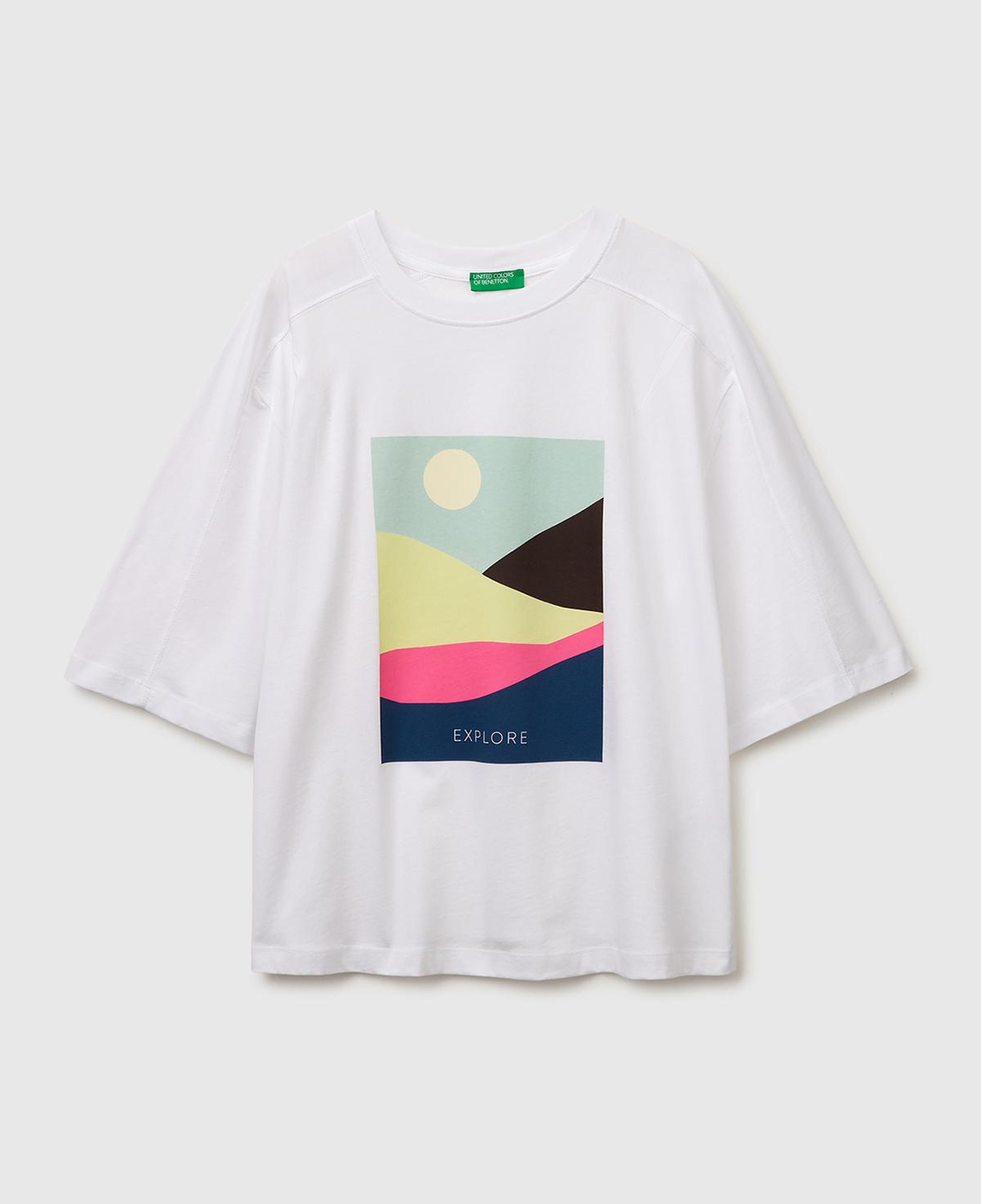 Kadın Beyaz Mix %100 Pamuk Su Bazlı Baskılı Oversize Bisiklet Yaka T-Shirt