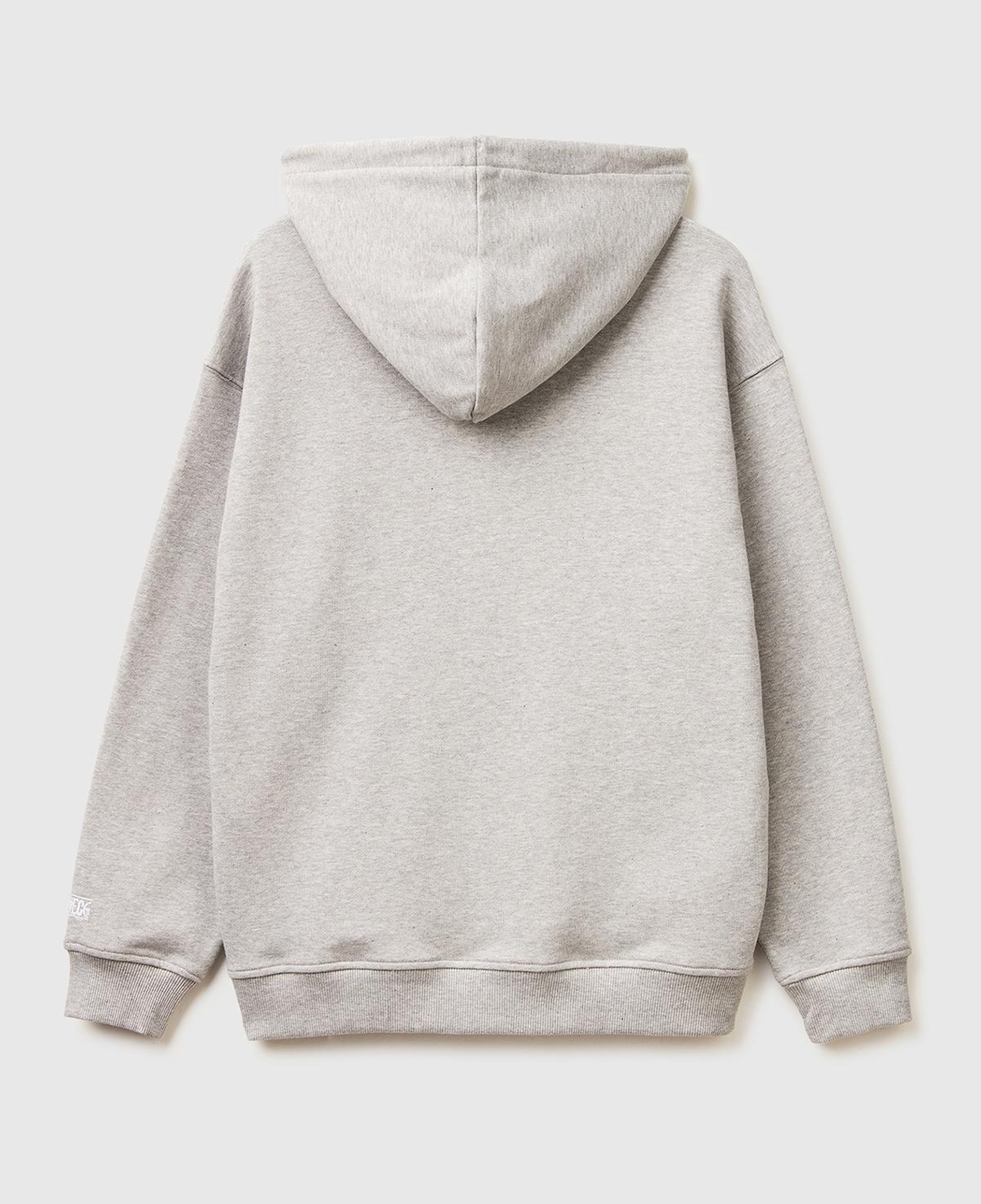 Erkek Gri Melanj %100 Pamuk Kontrast Kordonlu Grafik Baskılı Kapüşonlu Sweatshirt