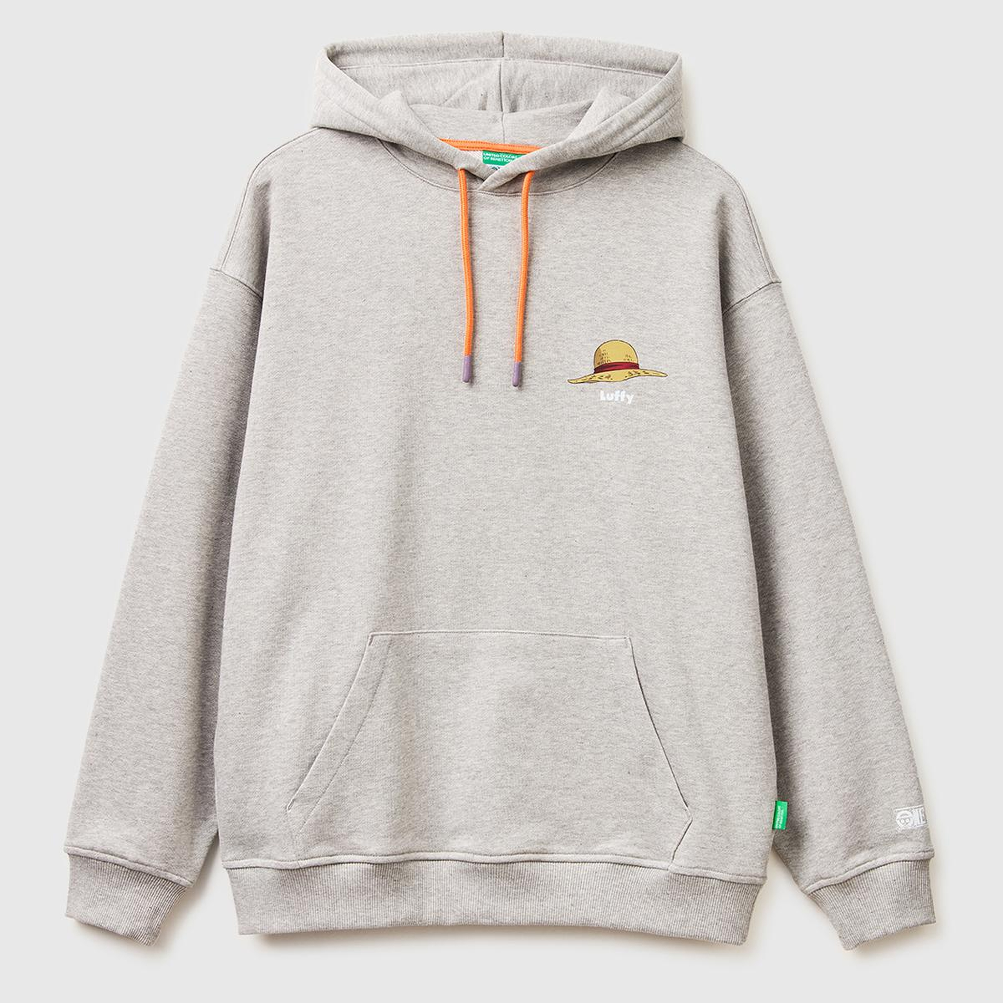 Erkek Gri Melanj  %100 Pamuk Kontrast Kordonlu Grafik Baskılı Kapüşonlu Sweatshirt