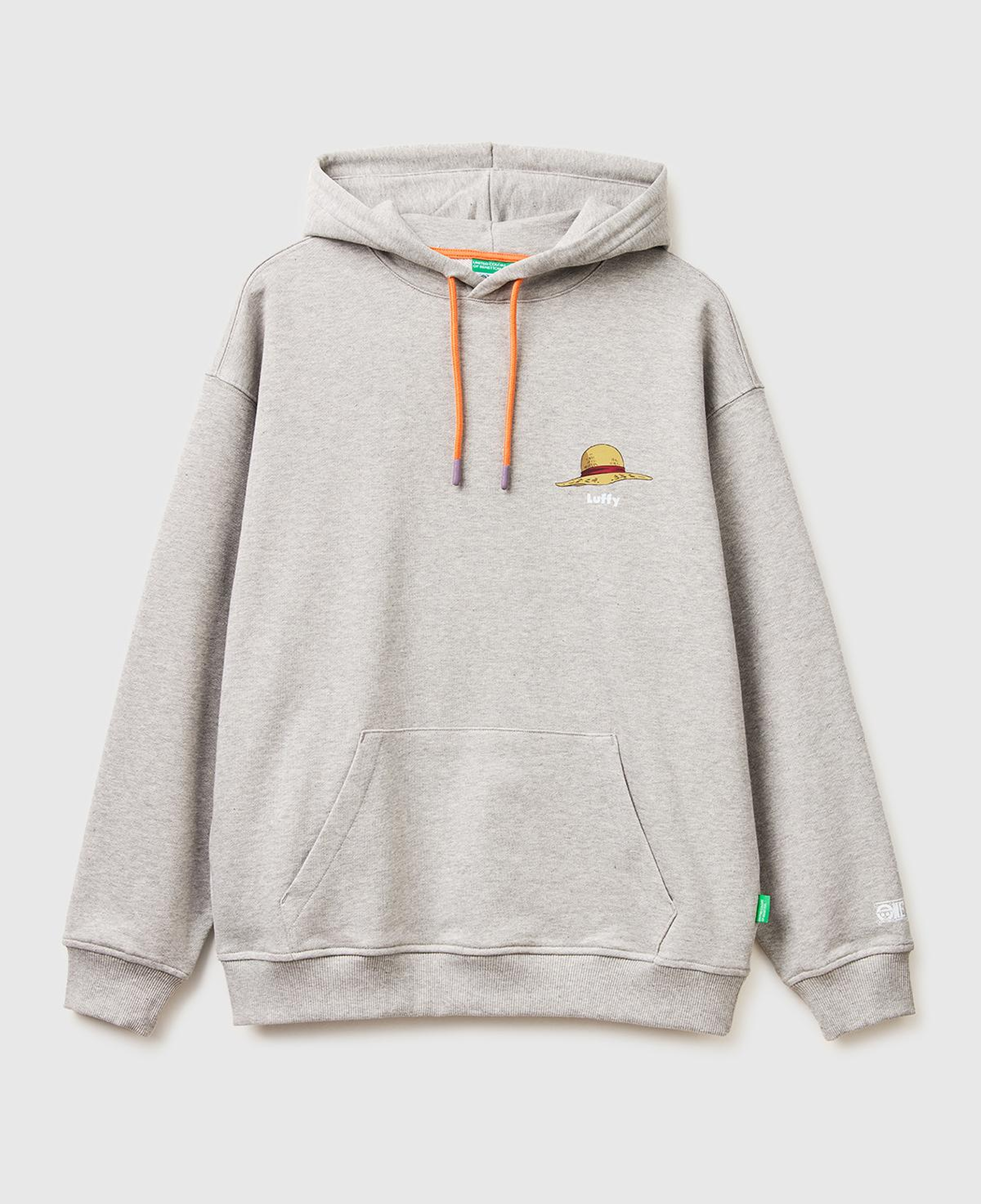 Erkek Gri Melanj %100 Pamuk Kontrast Kordonlu Grafik Baskılı Kapüşonlu Sweatshirt