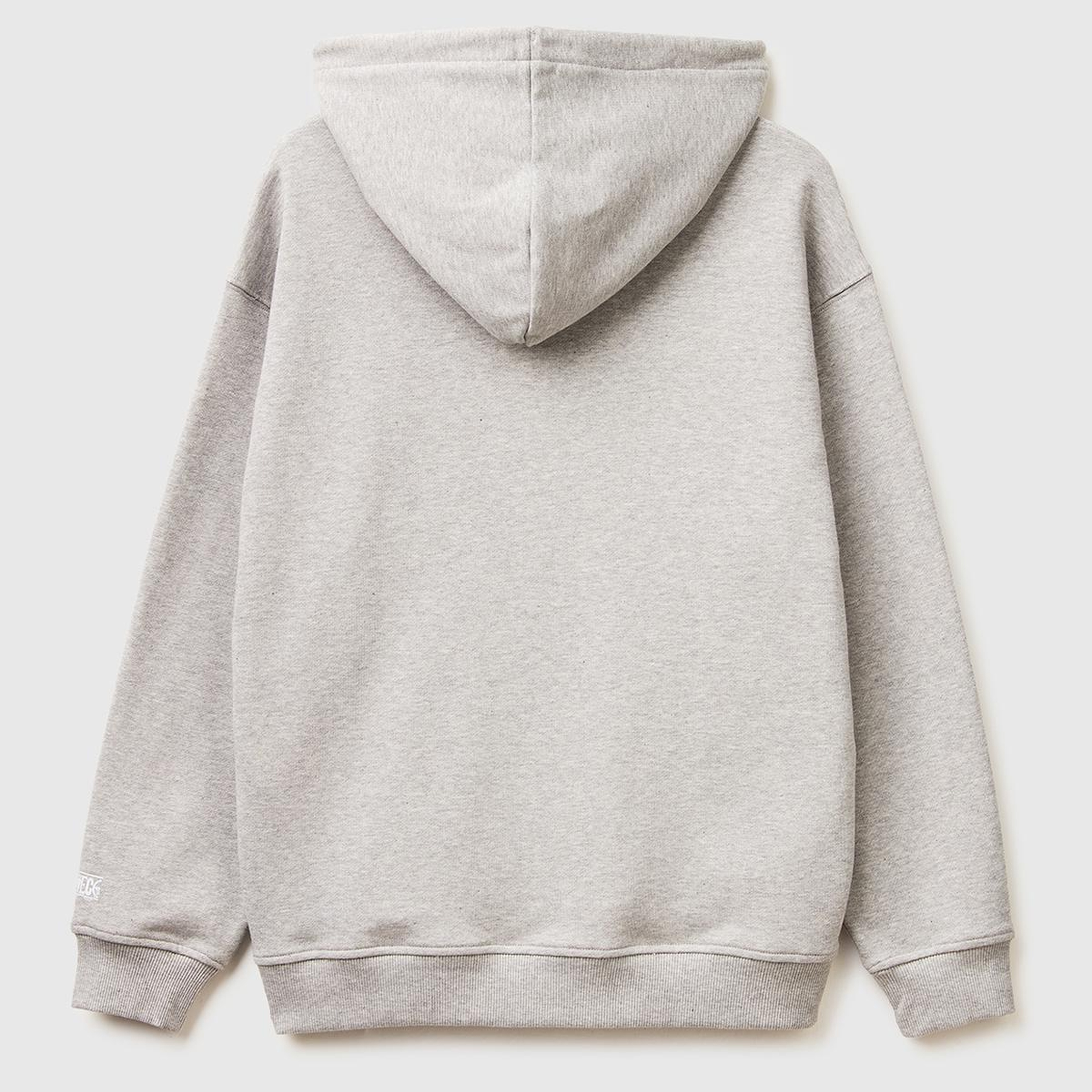 Erkek Gri Melanj  %100 Pamuk Kontrast Kordonlu Grafik Baskılı Kapüşonlu Sweatshirt