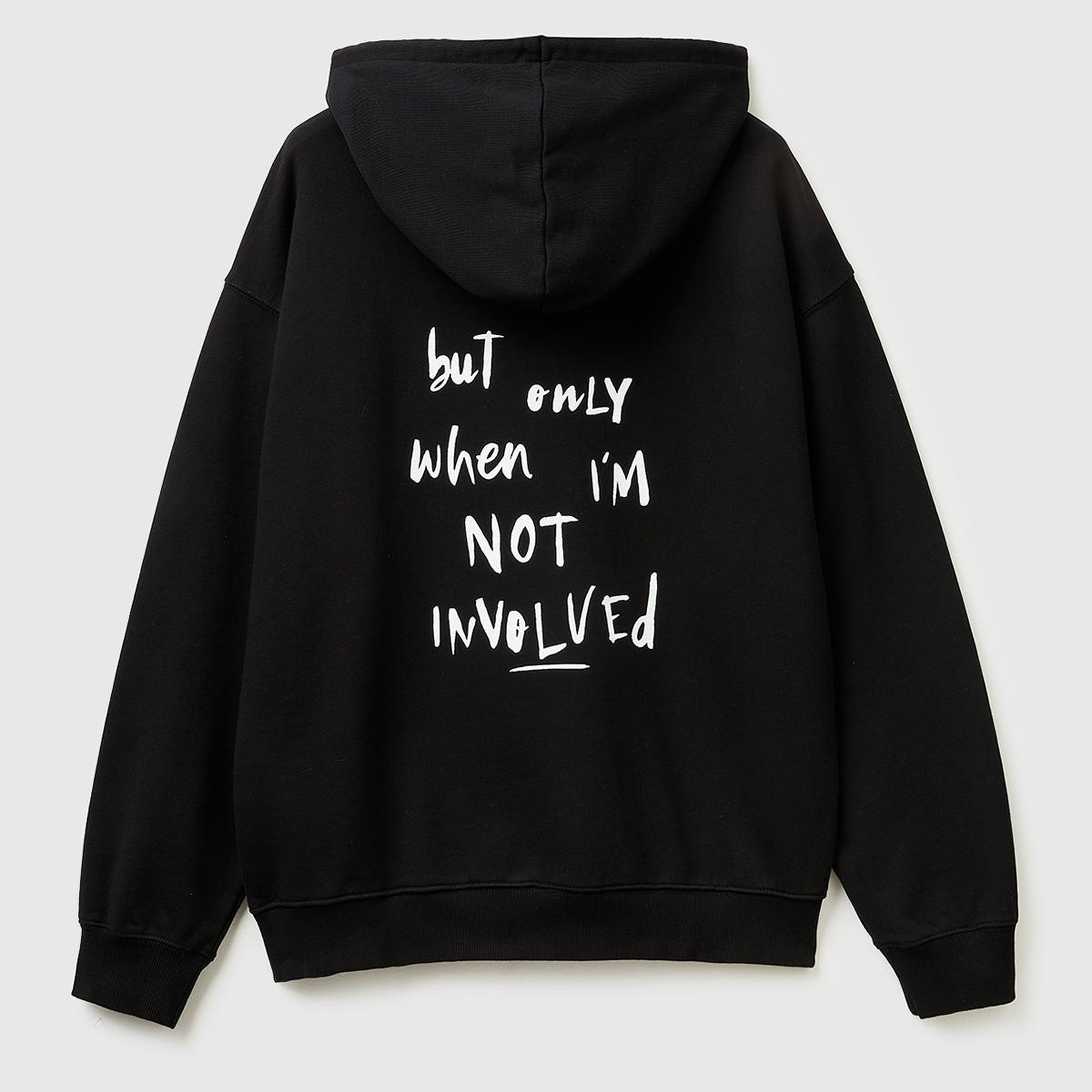 Erkek Siyah  %100 Pamuk Grafik Baskılı Kapüşonlu Sweatshirt