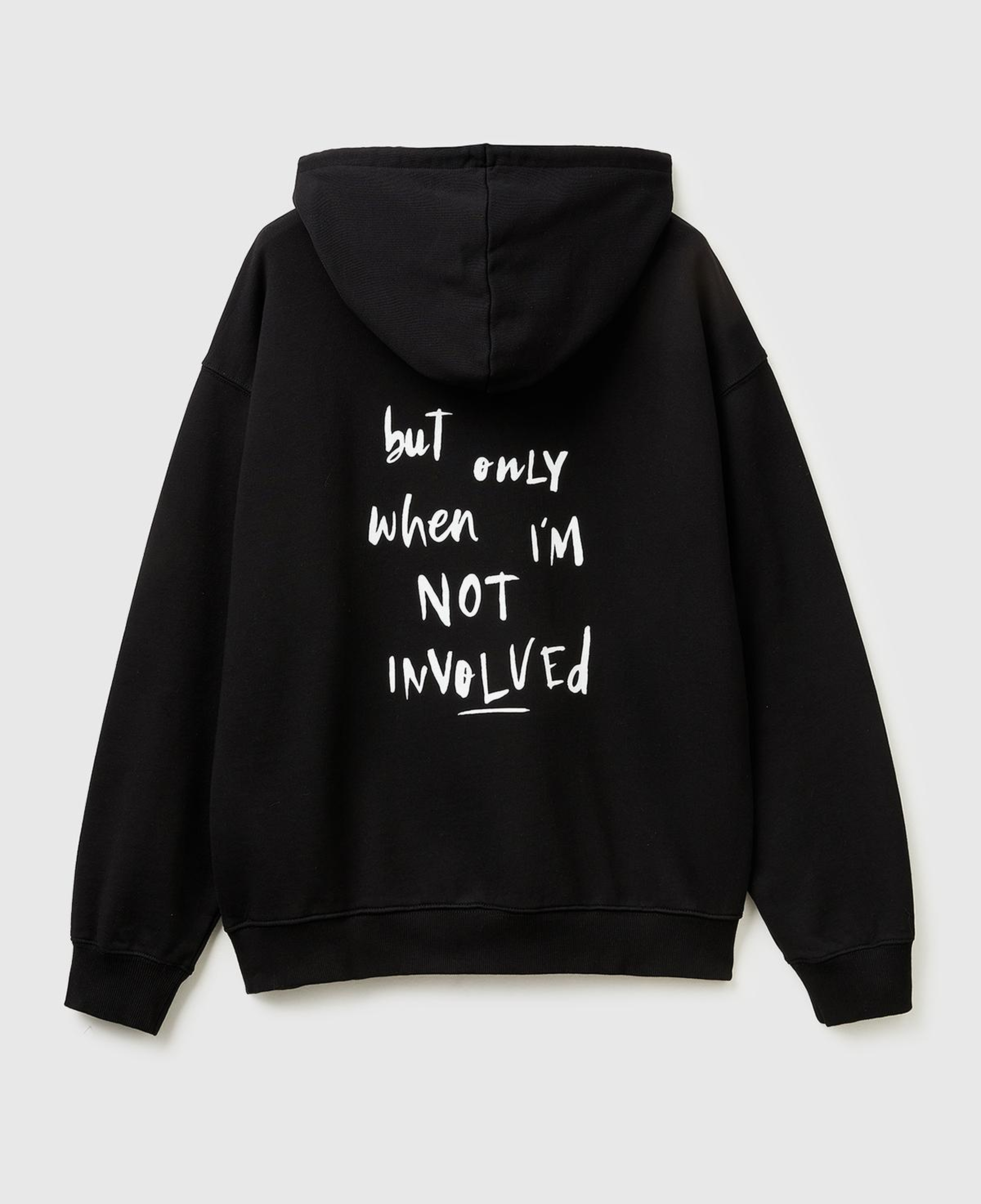 Erkek Siyah  %100 Pamuk Grafik Baskılı Kapüşonlu Sweatshirt