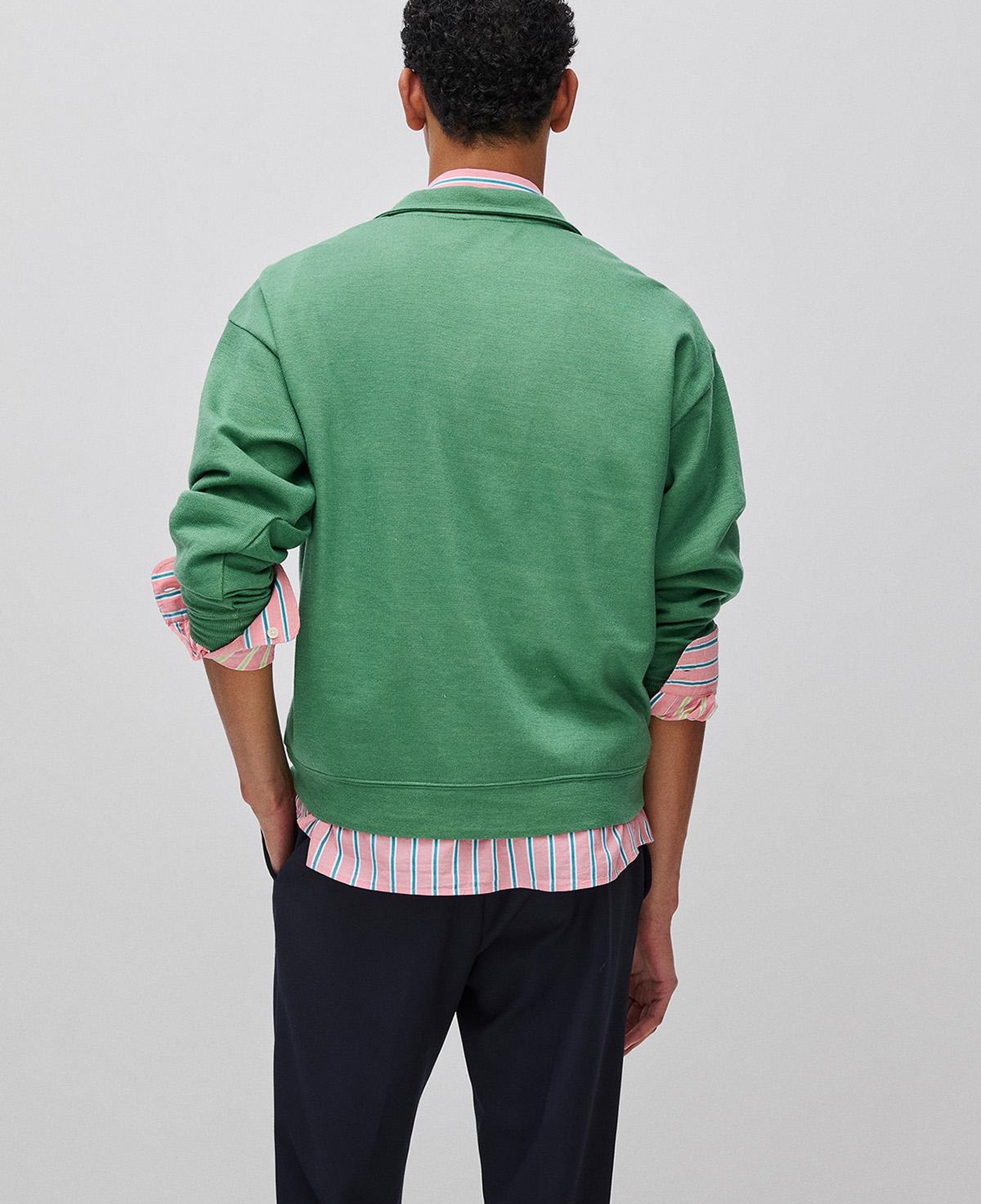 Erkek Yeşil  Yün Karışımlı Düğmeli Dik Yaka Sweatshirt
