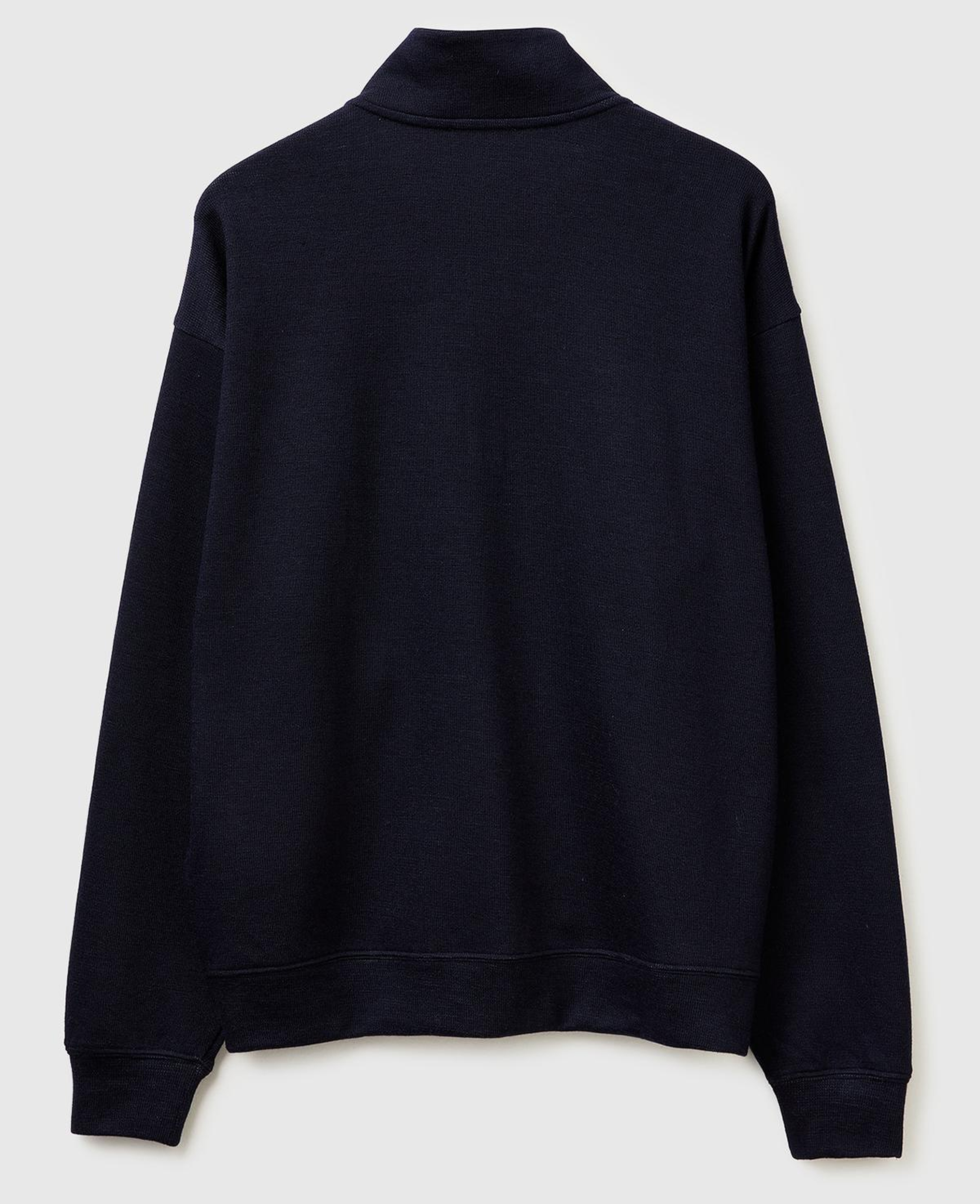 Erkek Lacivert  Yün Karışımlı Düğmeli Dik Yaka Sweatshirt