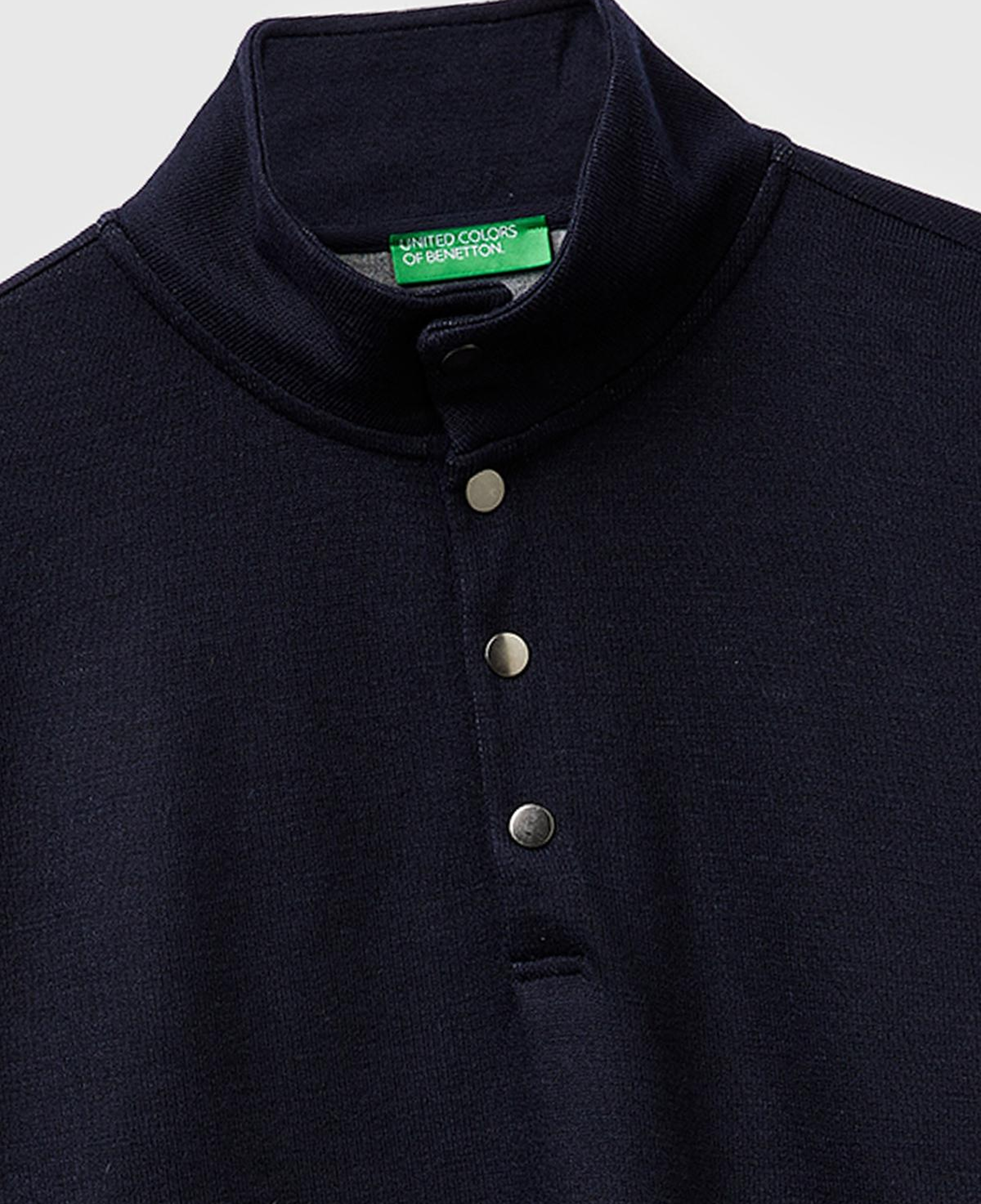 Erkek Lacivert  Yün Karışımlı Düğmeli Dik Yaka Sweatshirt