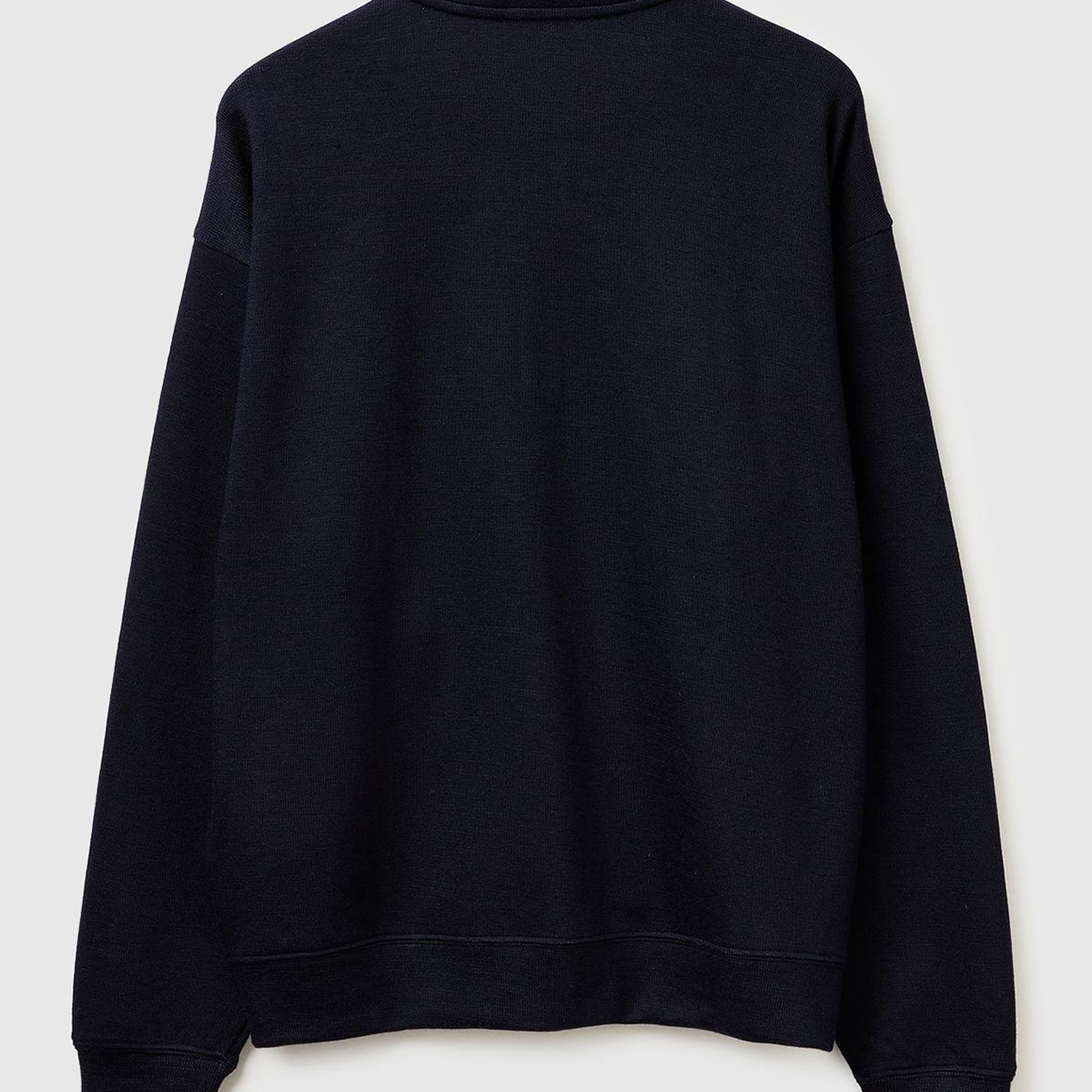 Erkek Lacivert  Yün Karışımlı Düğmeli Dik Yaka Sweatshirt
