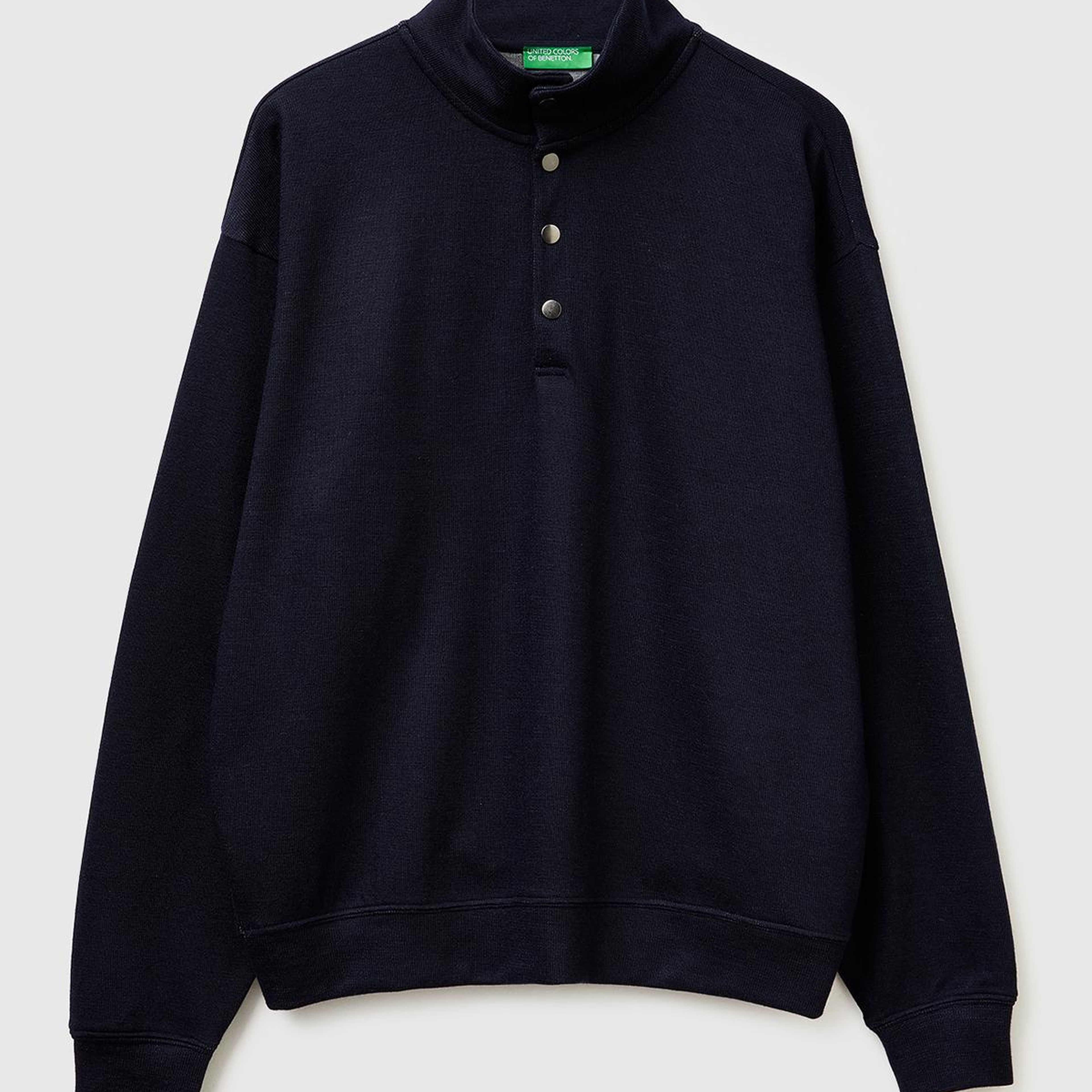 Erkek Lacivert  Yün Karışımlı Düğmeli Dik Yaka Sweatshirt