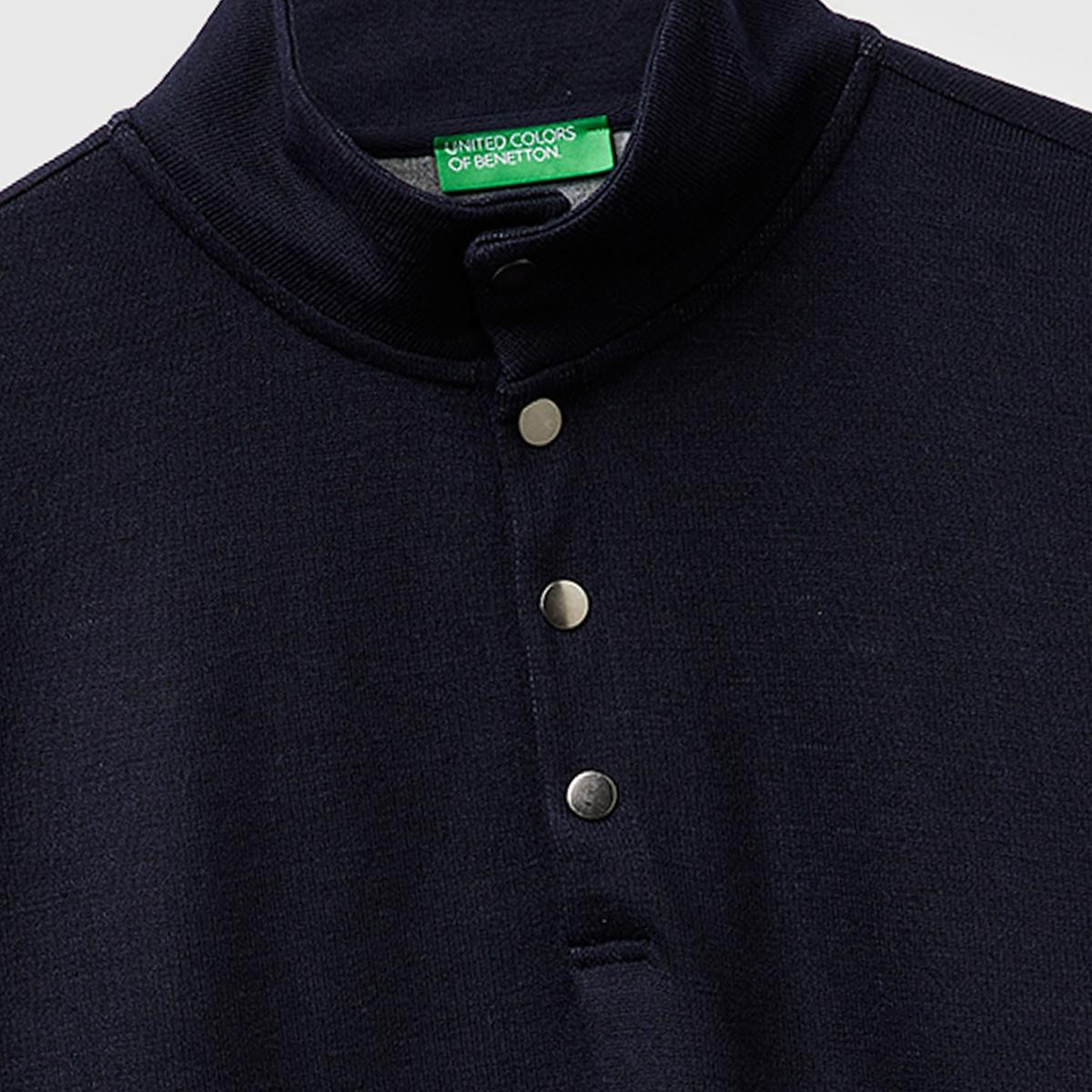 Erkek Lacivert  Yün Karışımlı Düğmeli Dik Yaka Sweatshirt