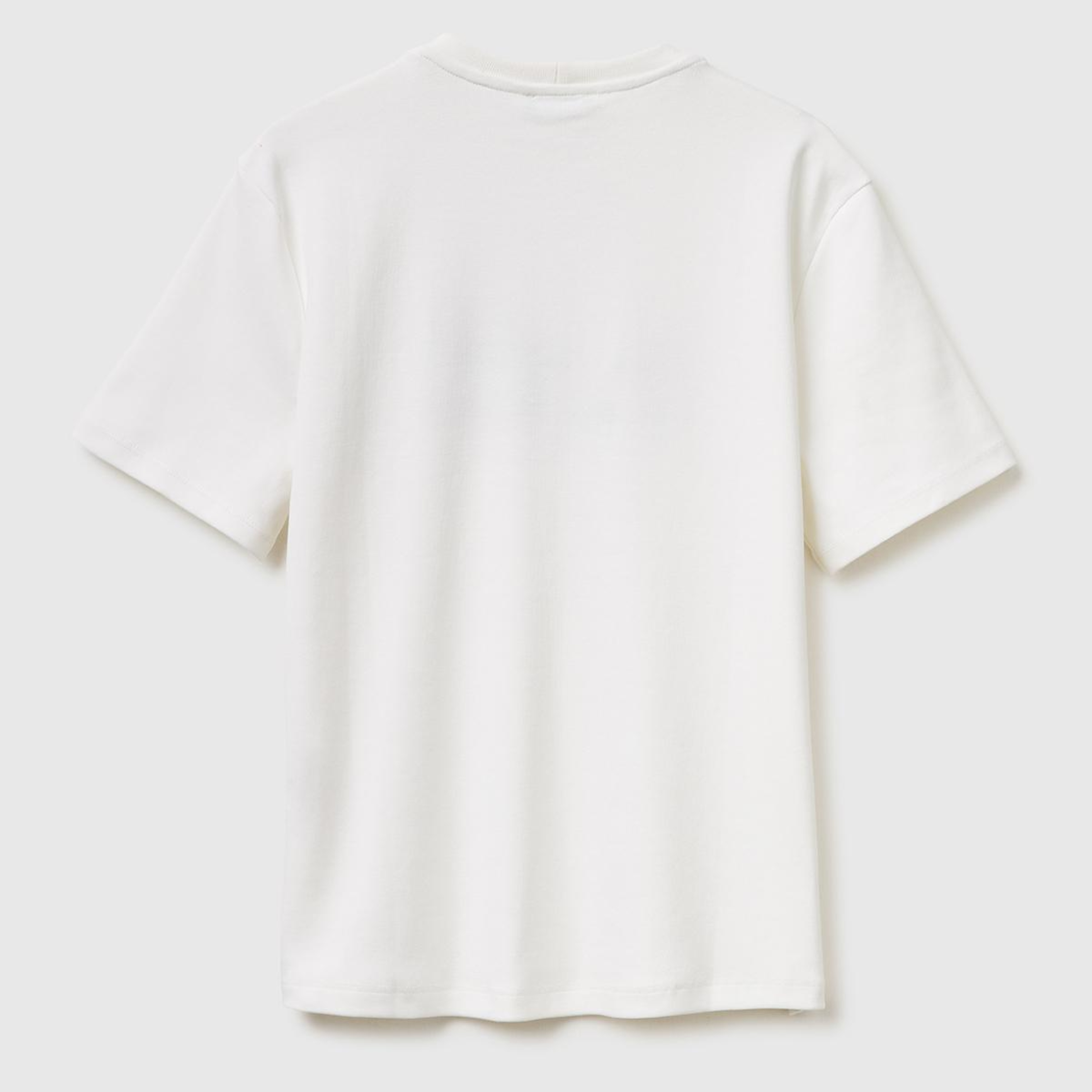 Kadın Krem Pamuk Karışımlı Önü Nakışlı Bisiklet Yaka T-Shirt