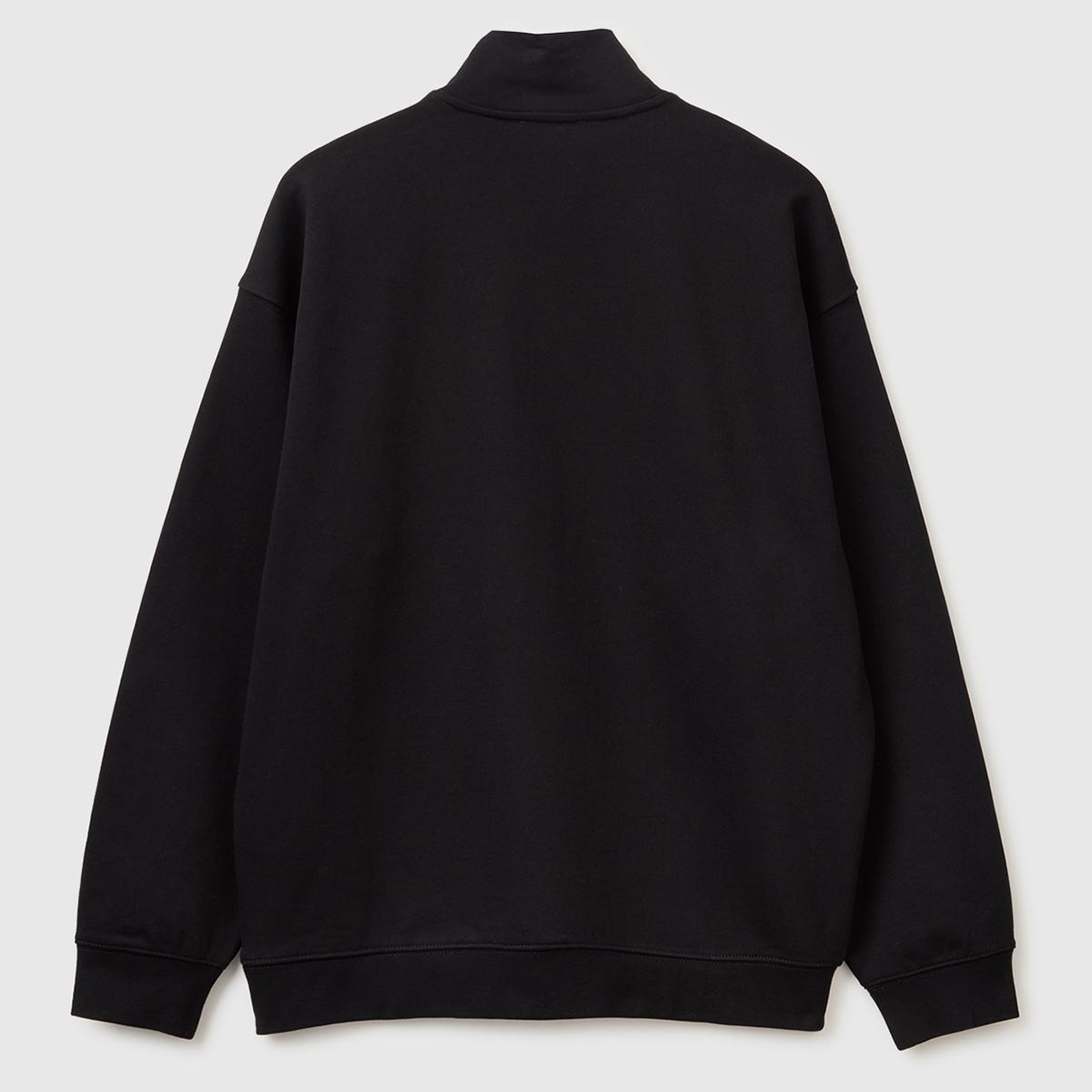 Erkek Siyah  %100 Pamuk Logo Detaylı Fermuarlı Dik Yaka Sweatshirt
