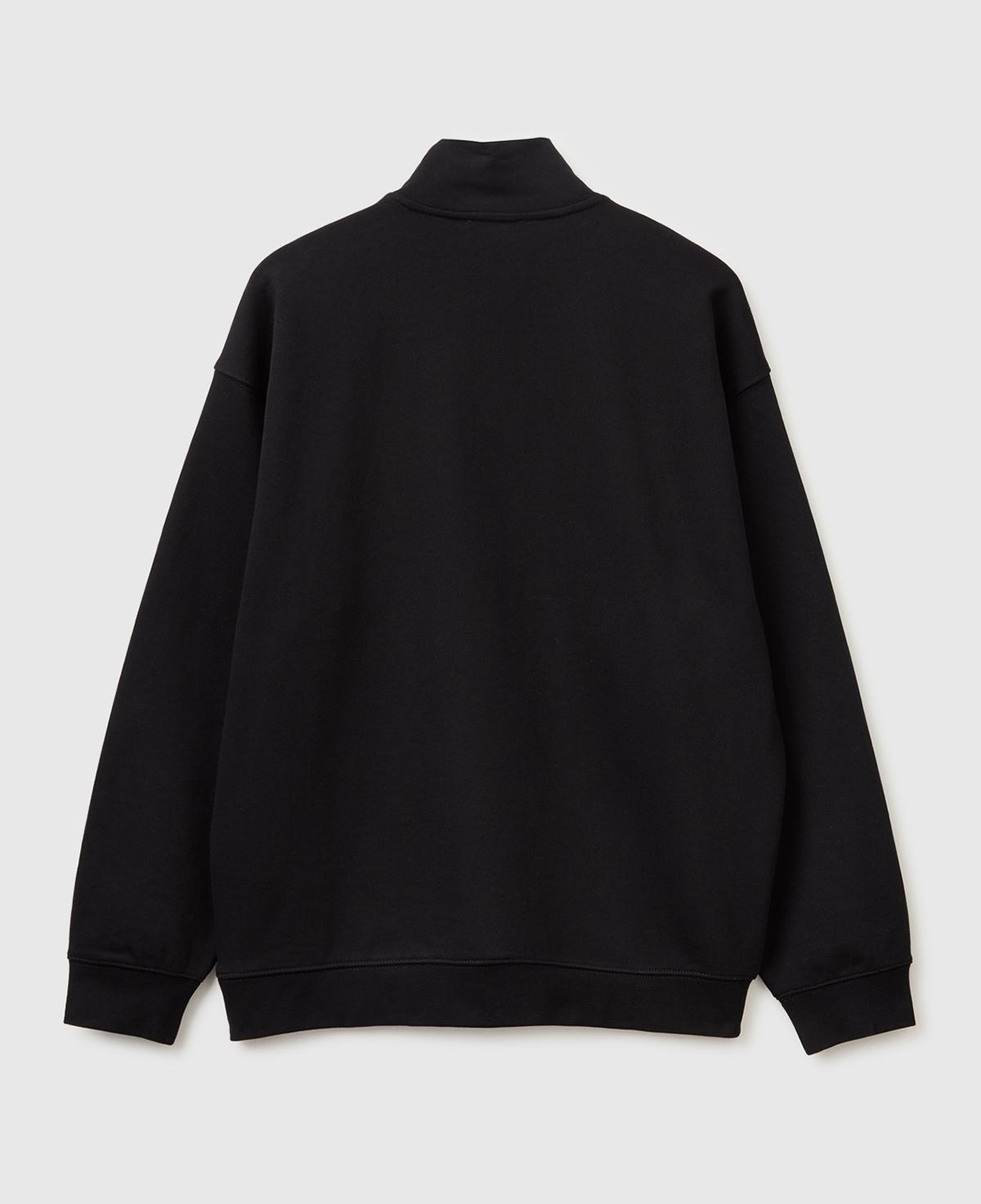 Erkek Siyah  %100 Pamuk Logo Detaylı Fermuarlı Dik Yaka Sweatshirt