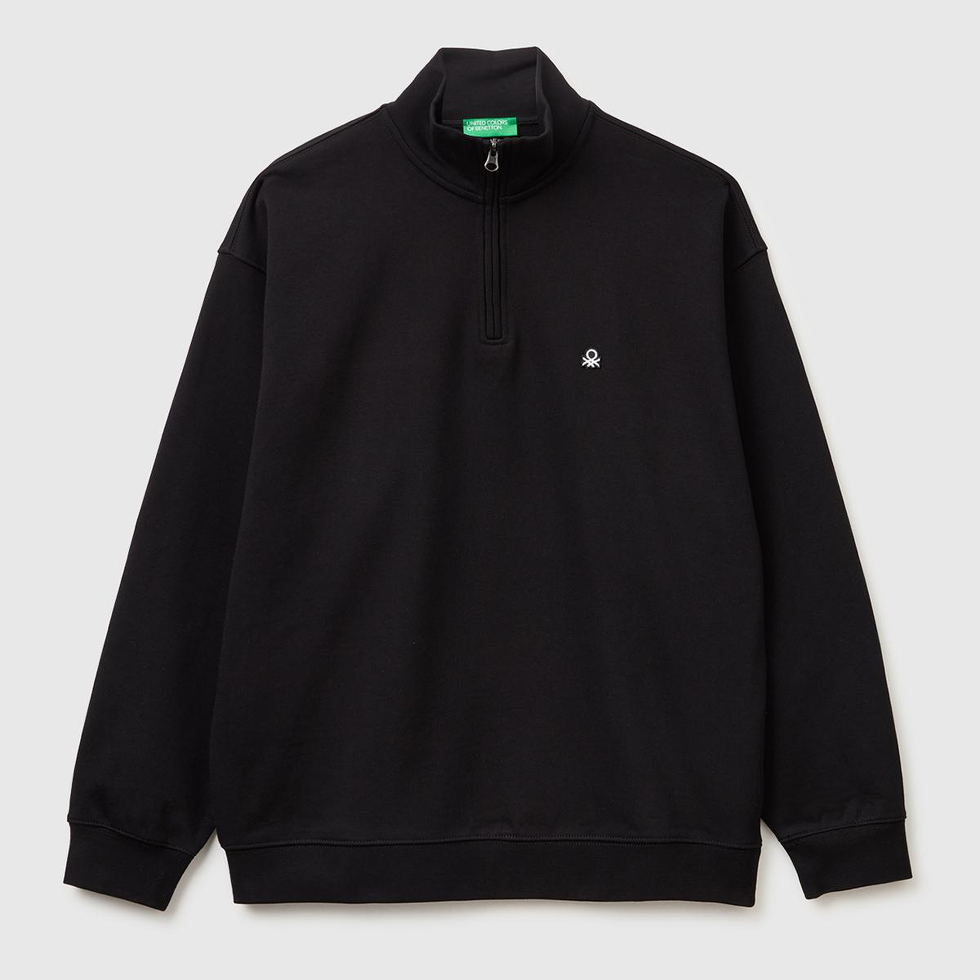 Erkek Siyah  %100 Pamuk Logo Detaylı Fermuarlı Dik Yaka Sweatshirt