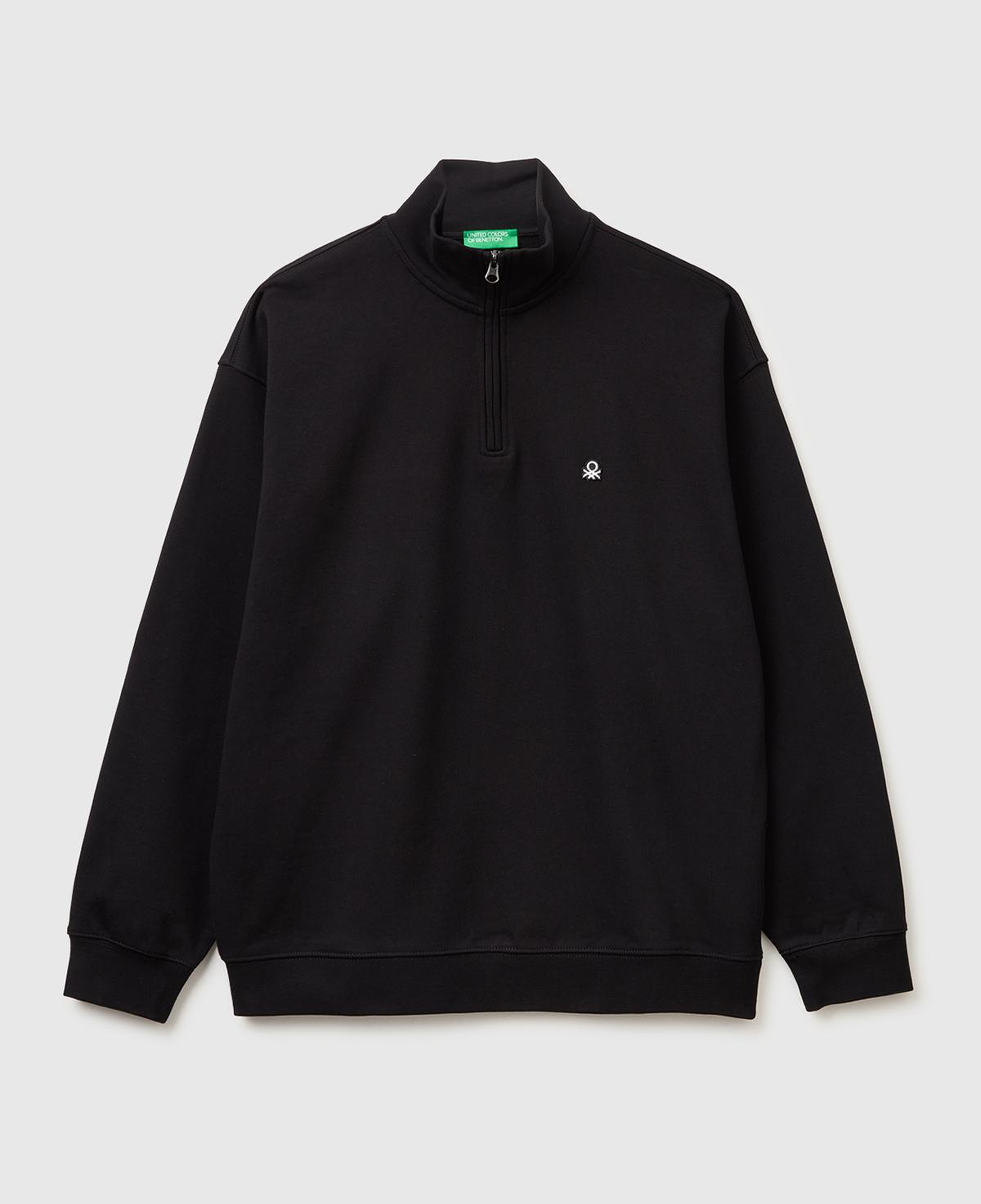 Erkek Siyah %100 Pamuk Logo Detaylı Fermuarlı Dik Yaka Sweatshirt