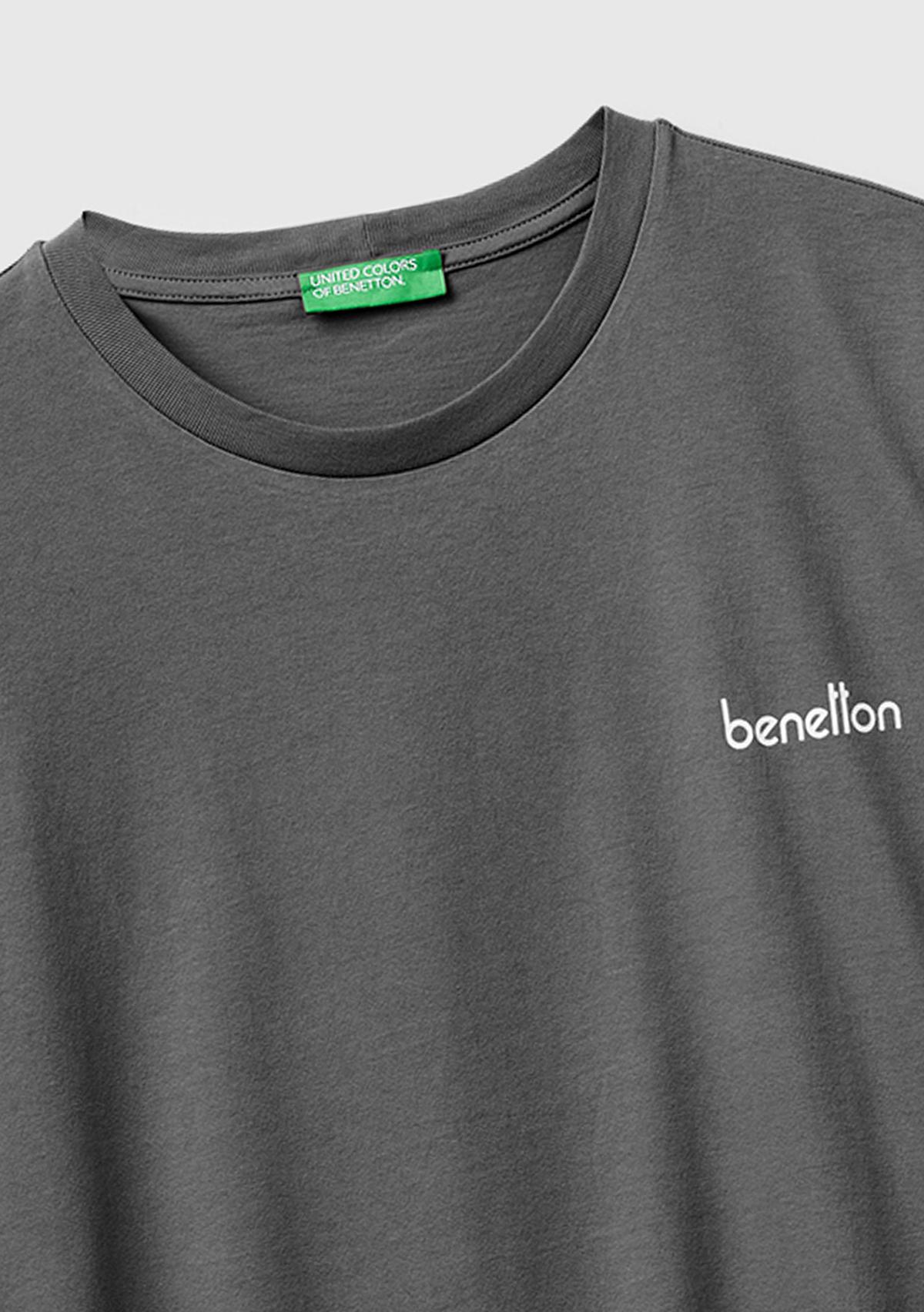 Erkek Antrasit  %100 Pamuk Logo Baskılı Regular Fit Bisiklet Yaka T-Shirt
