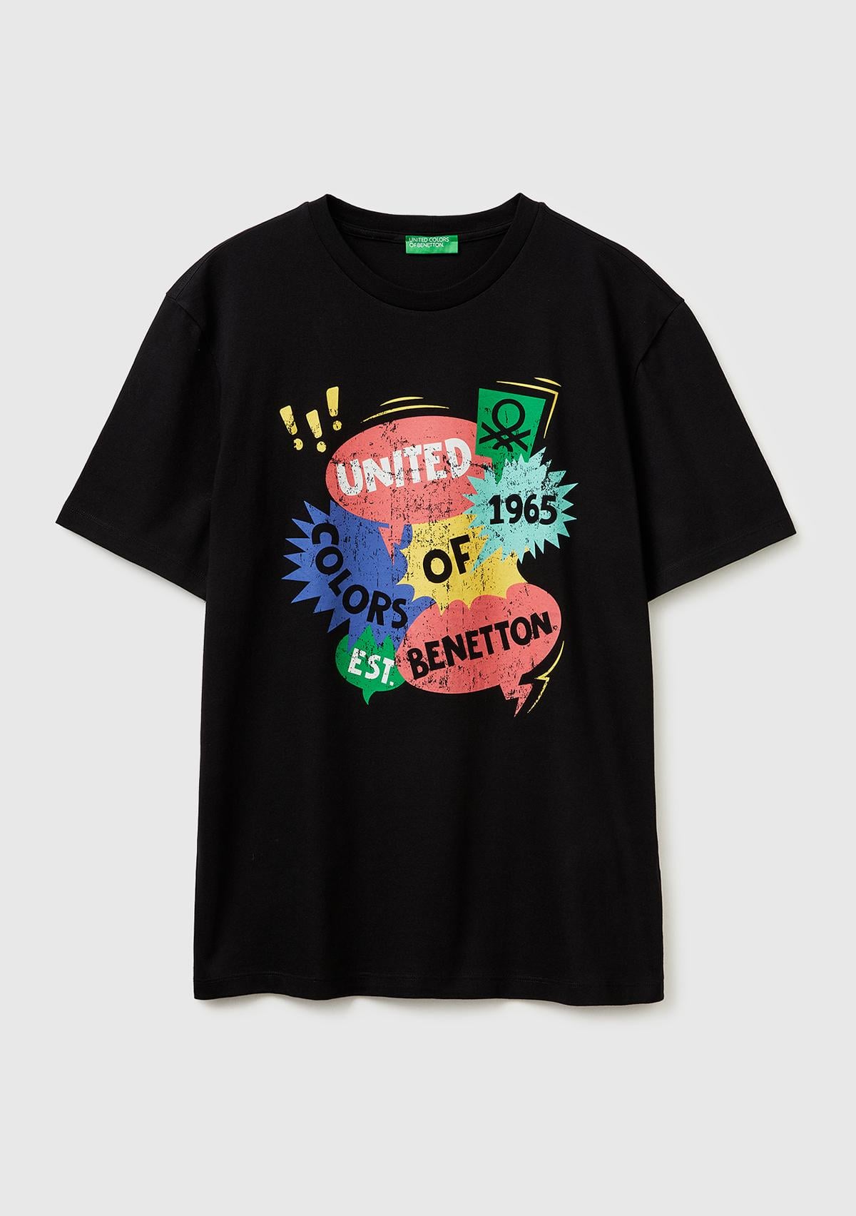 Erkek Siyah %100 Pamuk Logo Baskılı Regular Fit Bisiklet Yaka T-Shirt