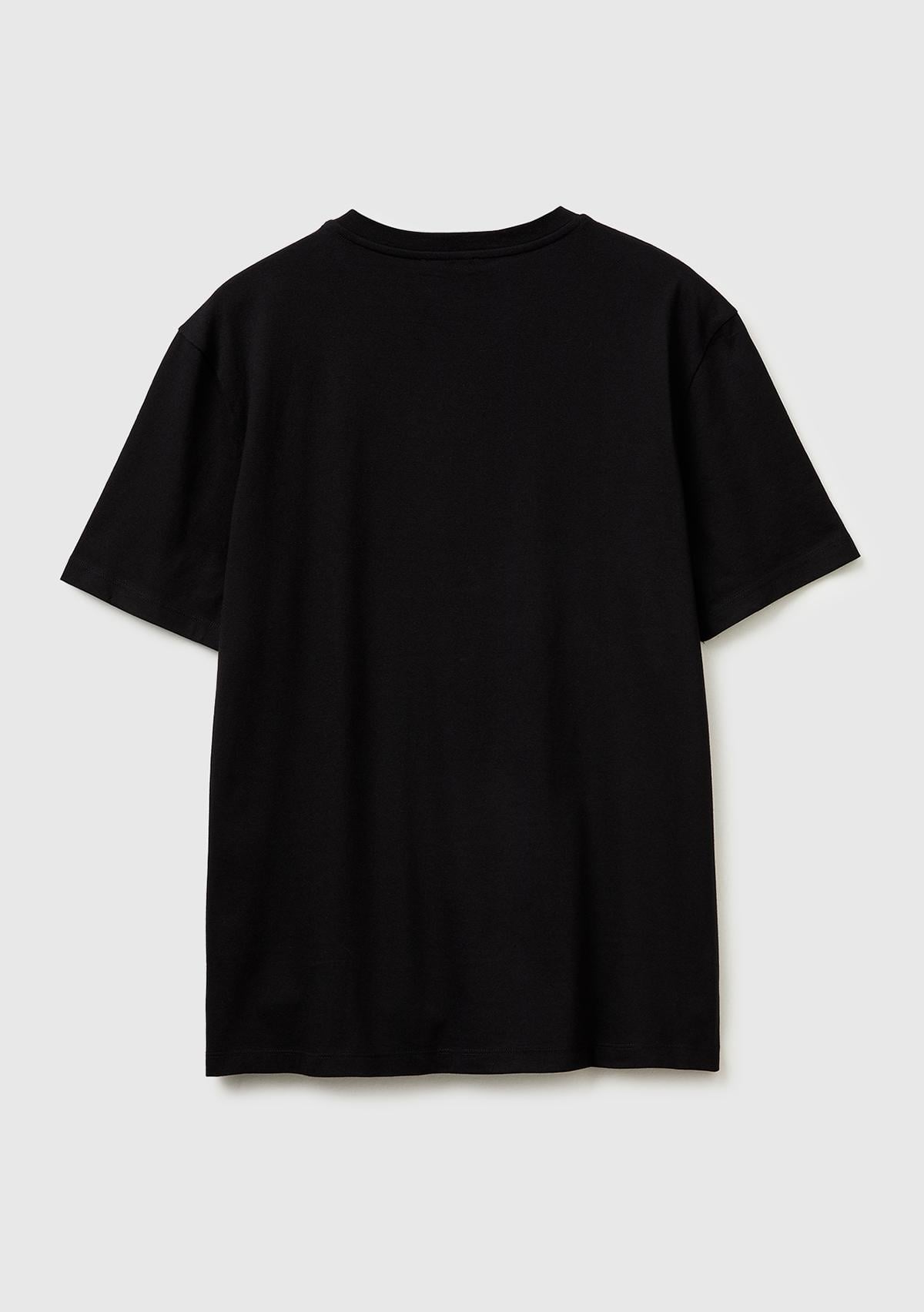 Erkek Siyah %100 Pamuk Logo Baskılı Regular Fit Bisiklet Yaka T-Shirt