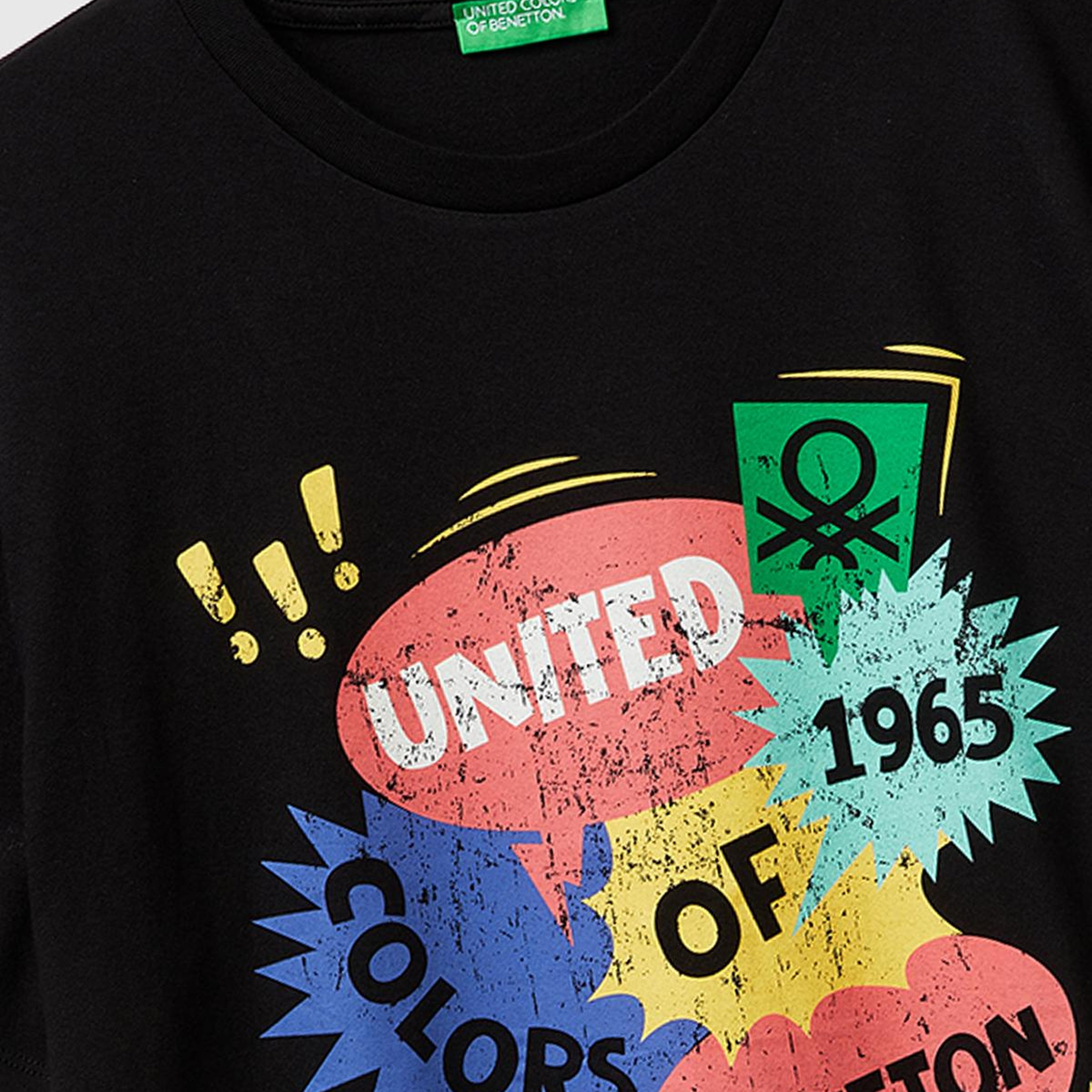 Erkek Siyah %100 Pamuk Logo Baskılı Regular Fit Bisiklet Yaka T-Shirt