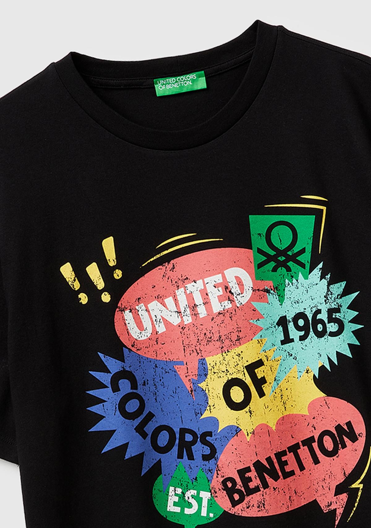 Erkek Siyah %100 Pamuk Logo Baskılı Regular Fit Bisiklet Yaka T-Shirt