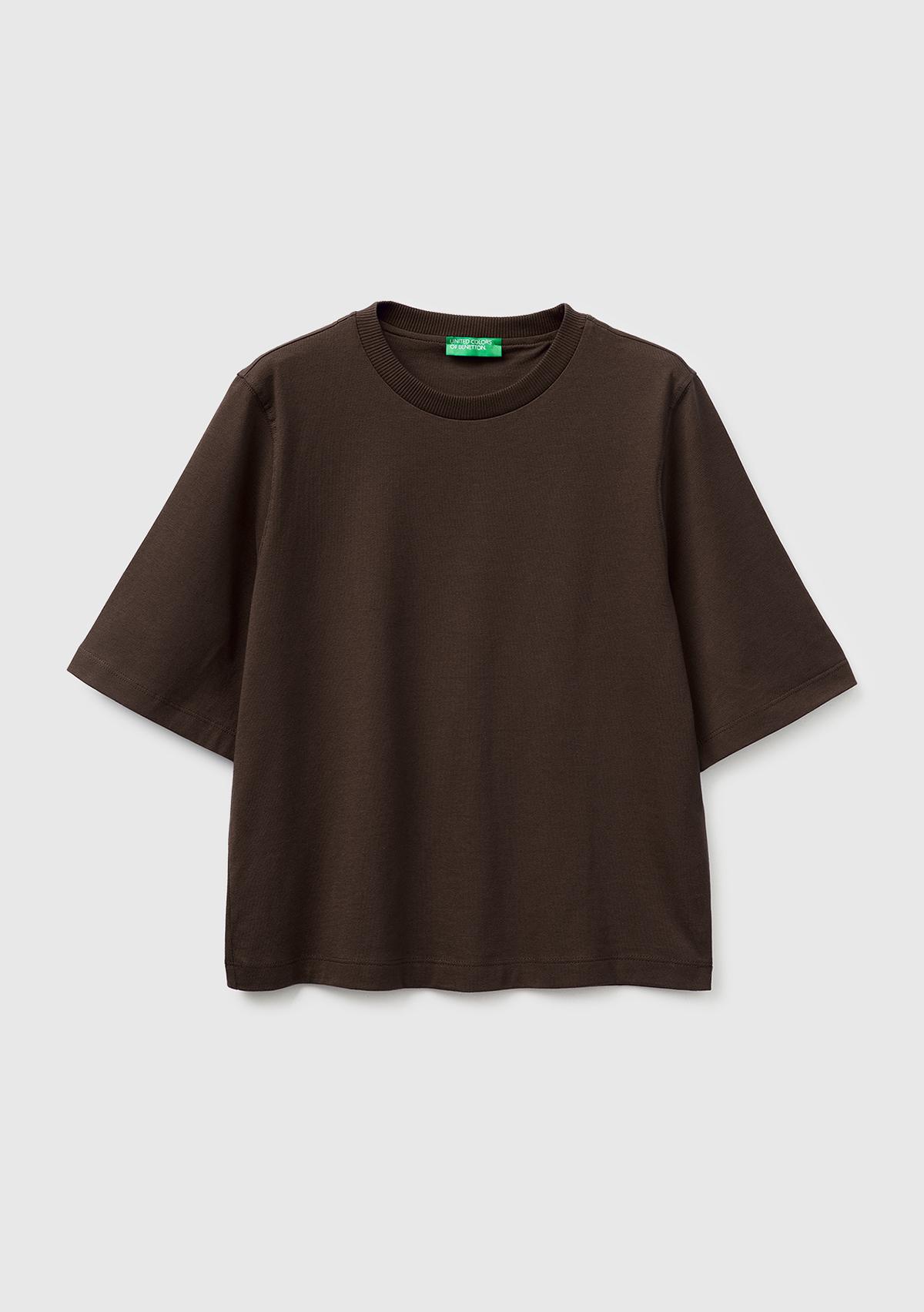 Kadın Kahverengi %100 Koton Boxy Fit T-Shirt