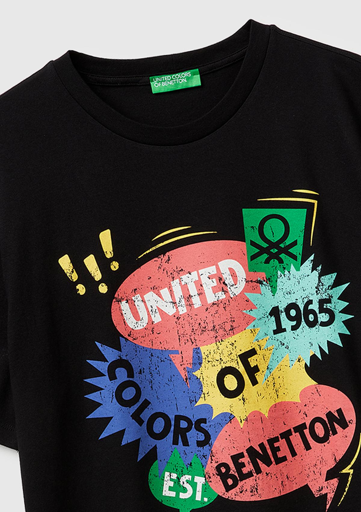 Erkek Siyah  %100 Pamuk Logo Baskılı Regular Fit Bisiklet Yaka T-Shirt
