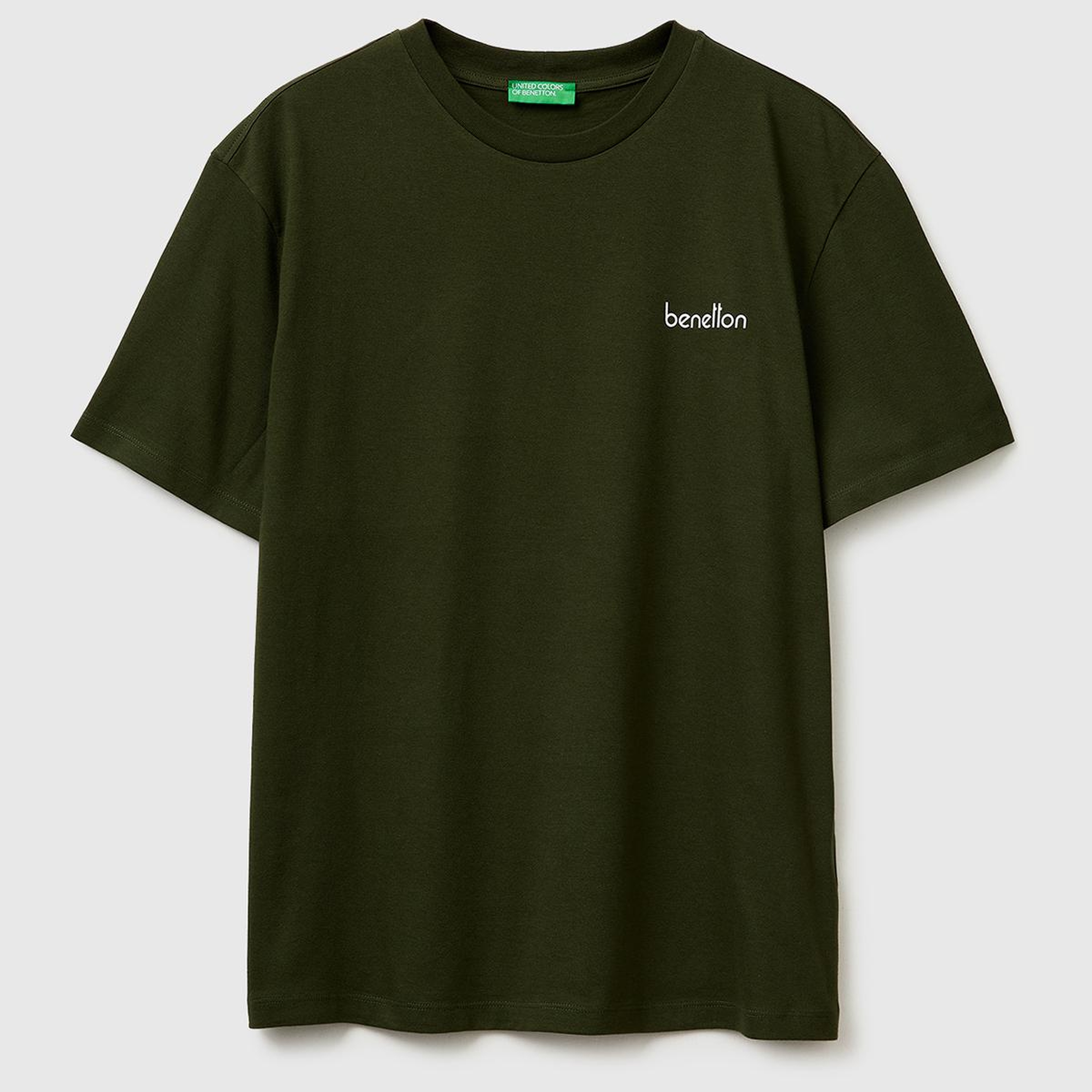 Erkek Koyu Yeşil  %100 Pamuk Logo Baskılı Regular Fit Bisiklet Yaka T-Shirt