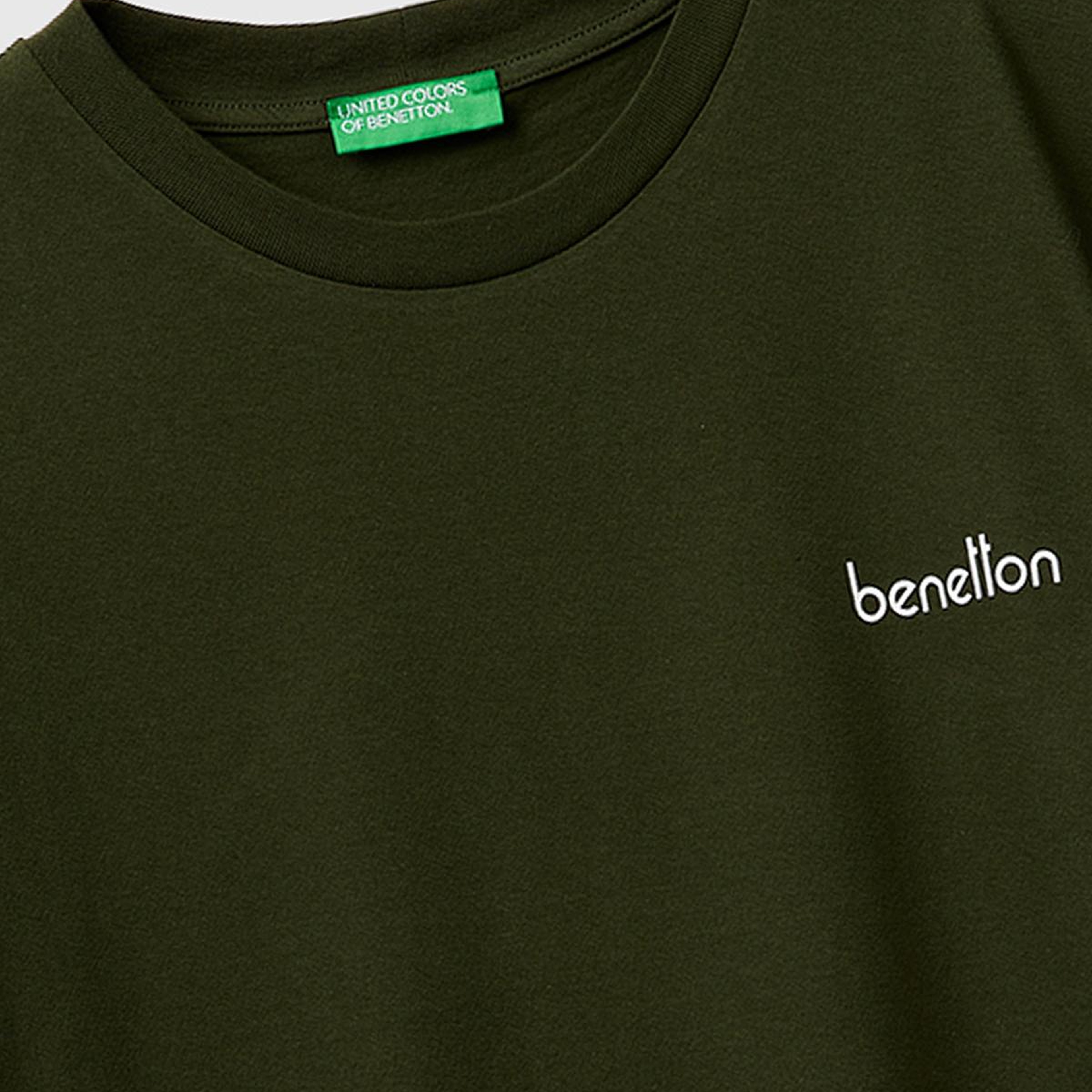 Erkek Koyu Yeşil  %100 Pamuk Logo Baskılı Regular Fit Bisiklet Yaka T-Shirt