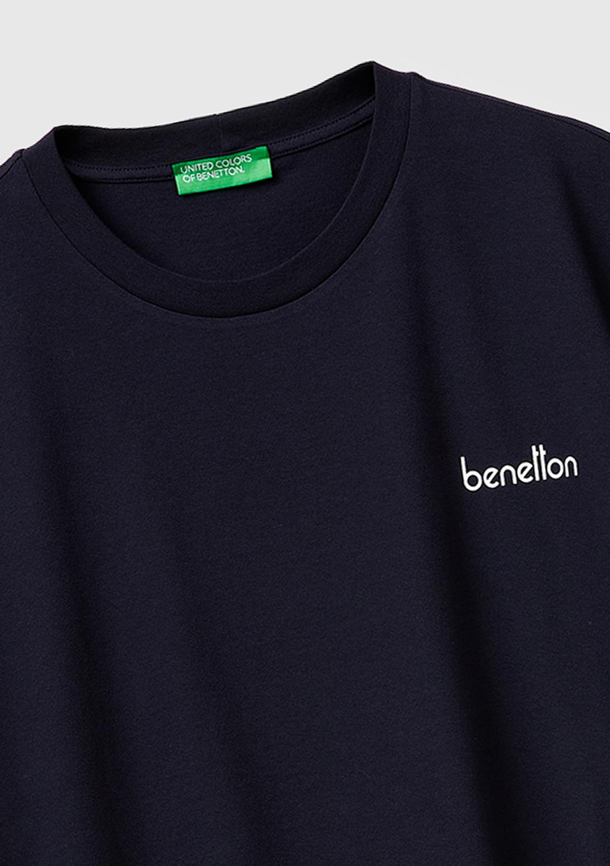 Erkek Lacivert  %100 Pamuk Logo Baskılı Regular Fit Bisiklet Yaka T-Shirt