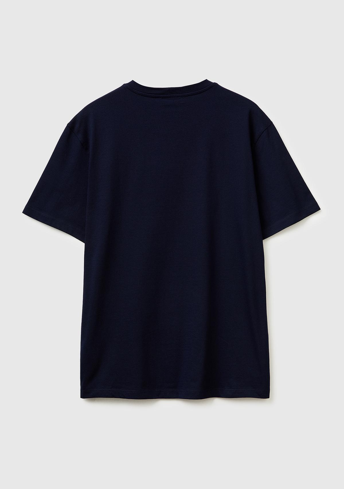 Erkek Lacivert Mix %100 Pamuk Logo Baskılı Regular Fit Bisiklet Yaka T-Shirt